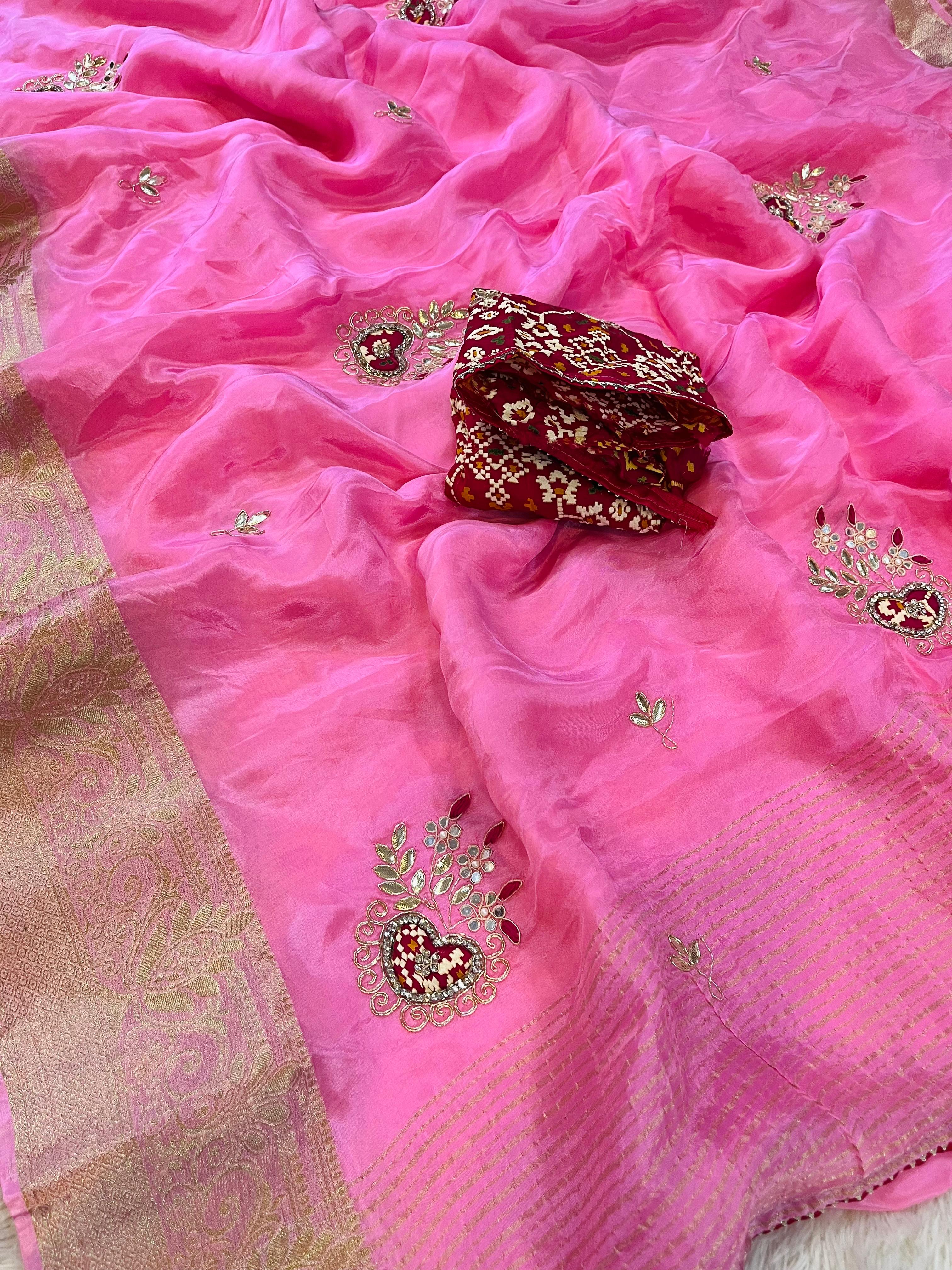 Beautiful H O Silk Saree With Handwork