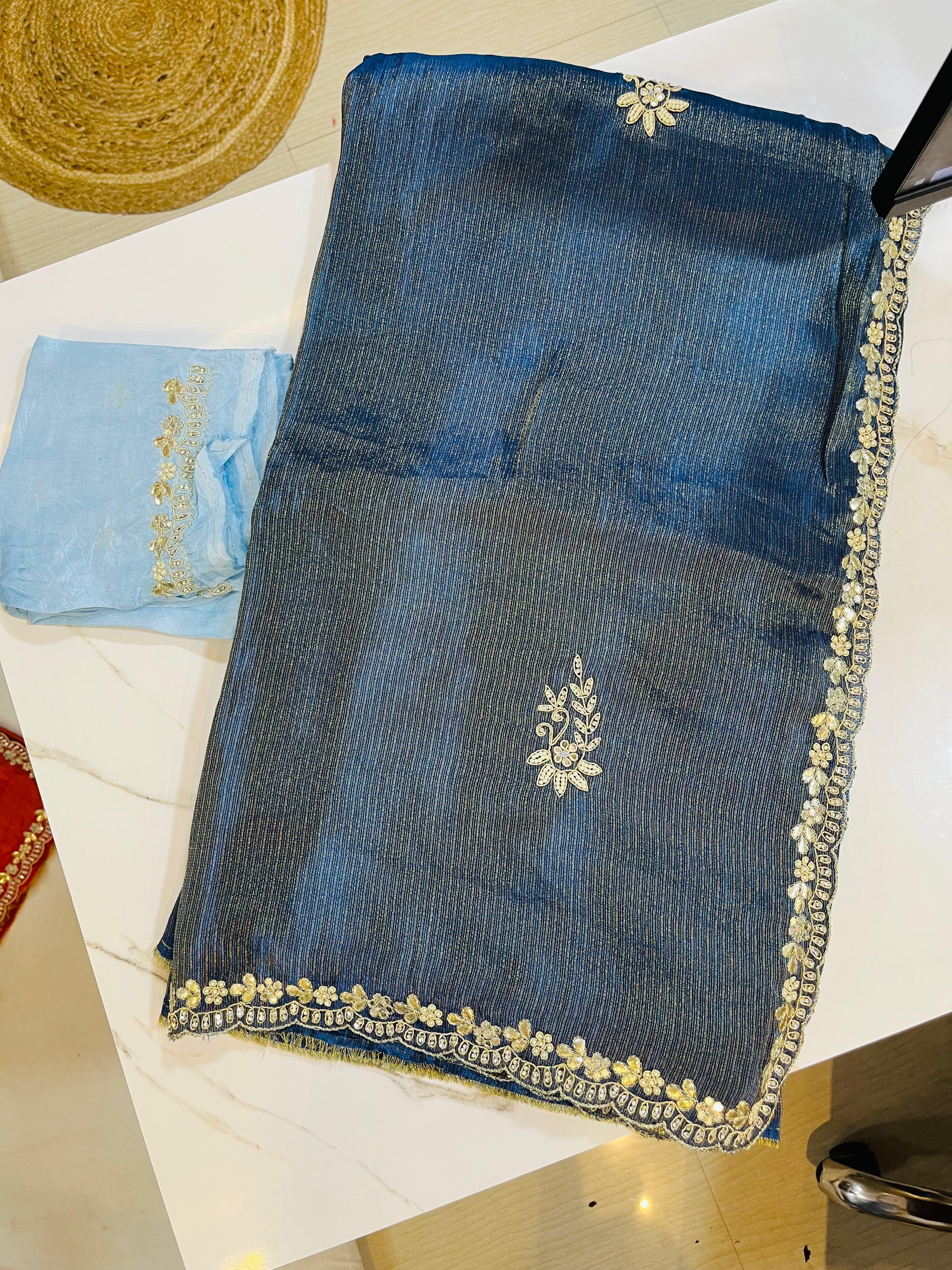 Latest Tissue Saree With Handwork