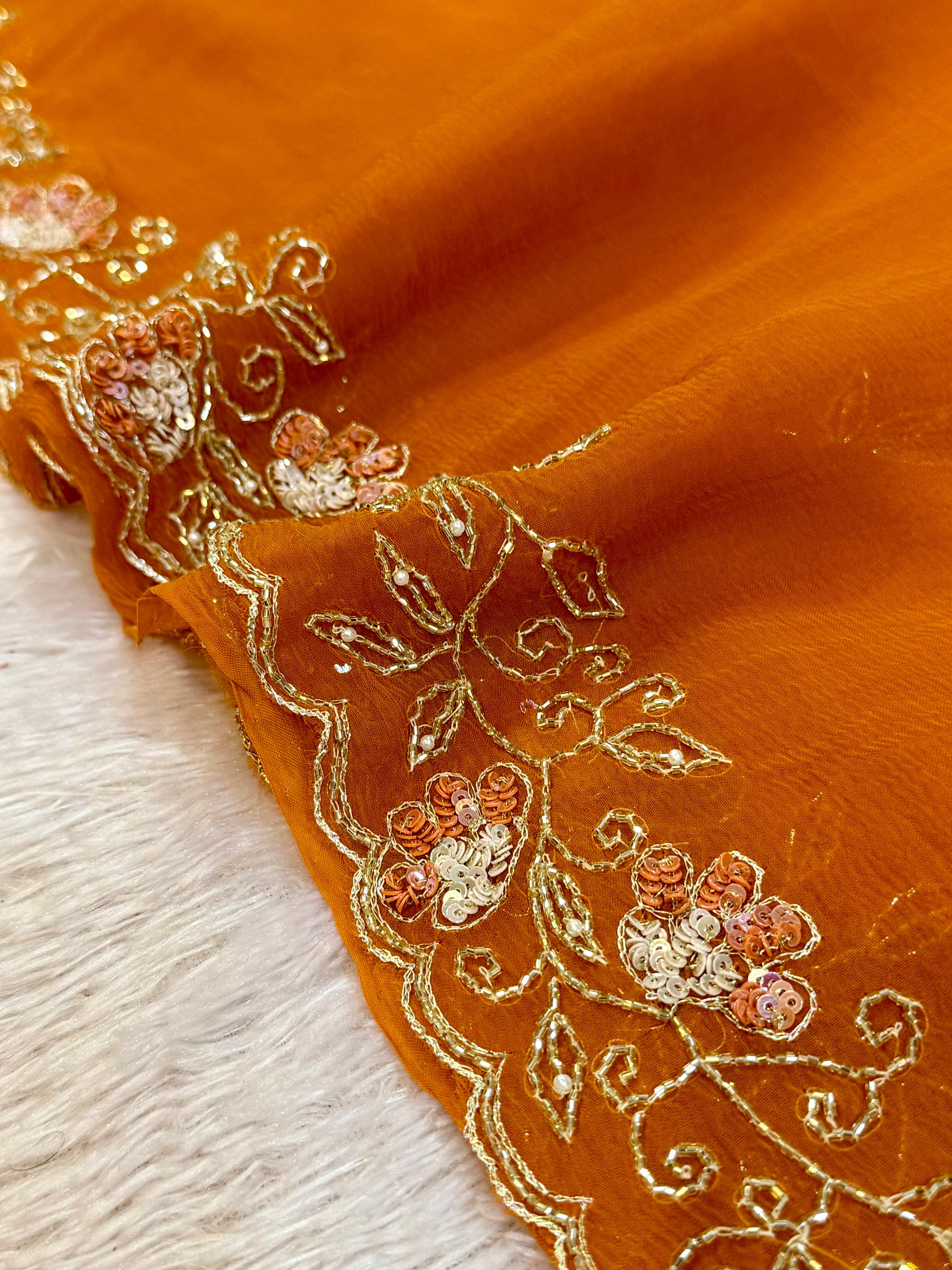 Beautiful Chiffon Saree With Handwork