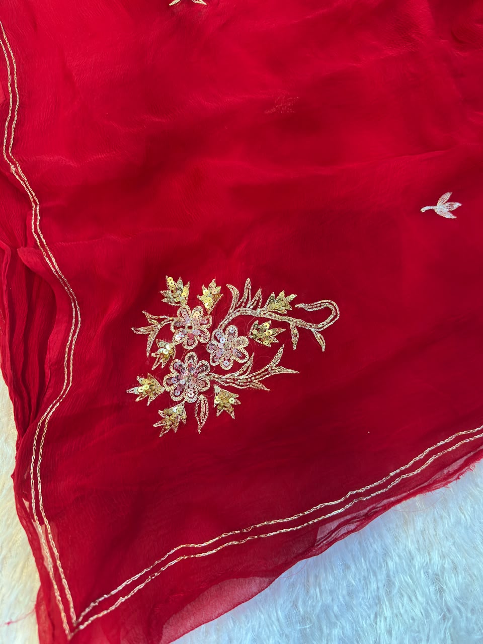 Beautiful Pure Chiffon Saree With Handwork