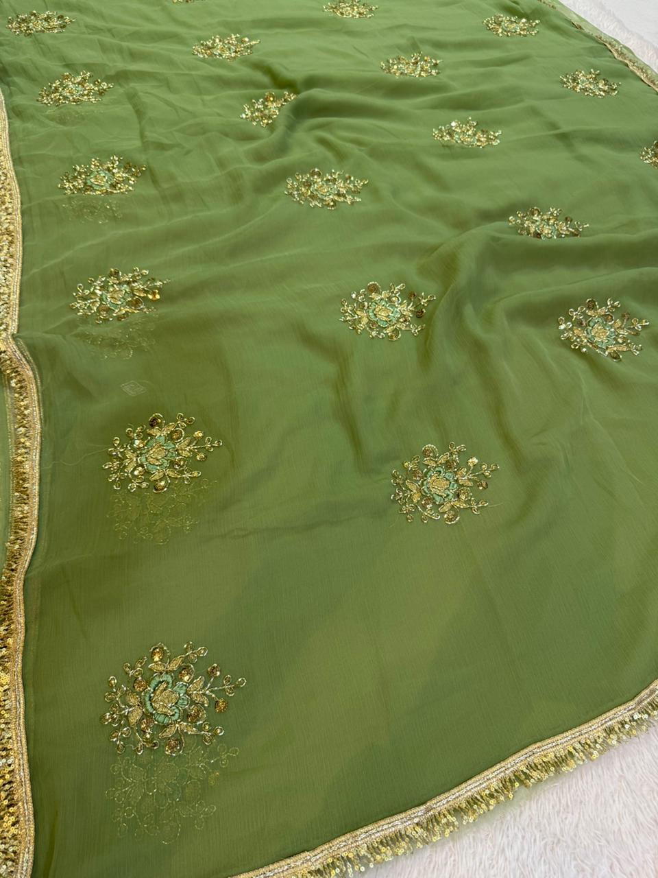 Beautiful Wari Chiffon Saree With Handwork