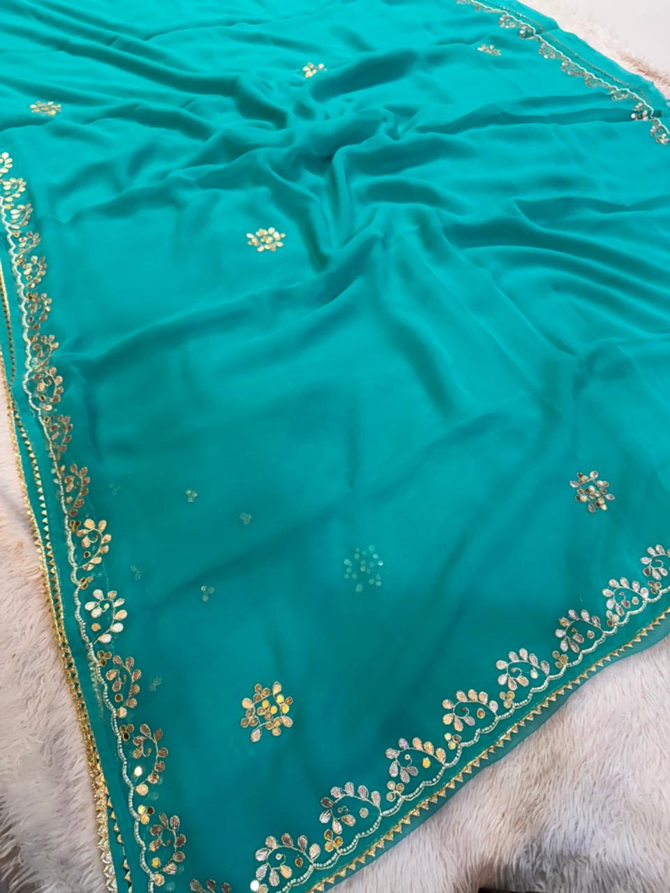 Latest Georgatte Saree With Handwork