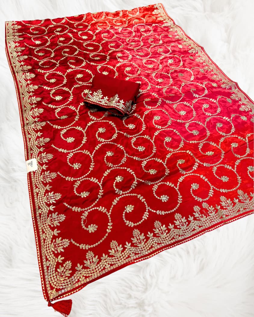 Beautiful Satin Silk Saree With German Gottapati Work