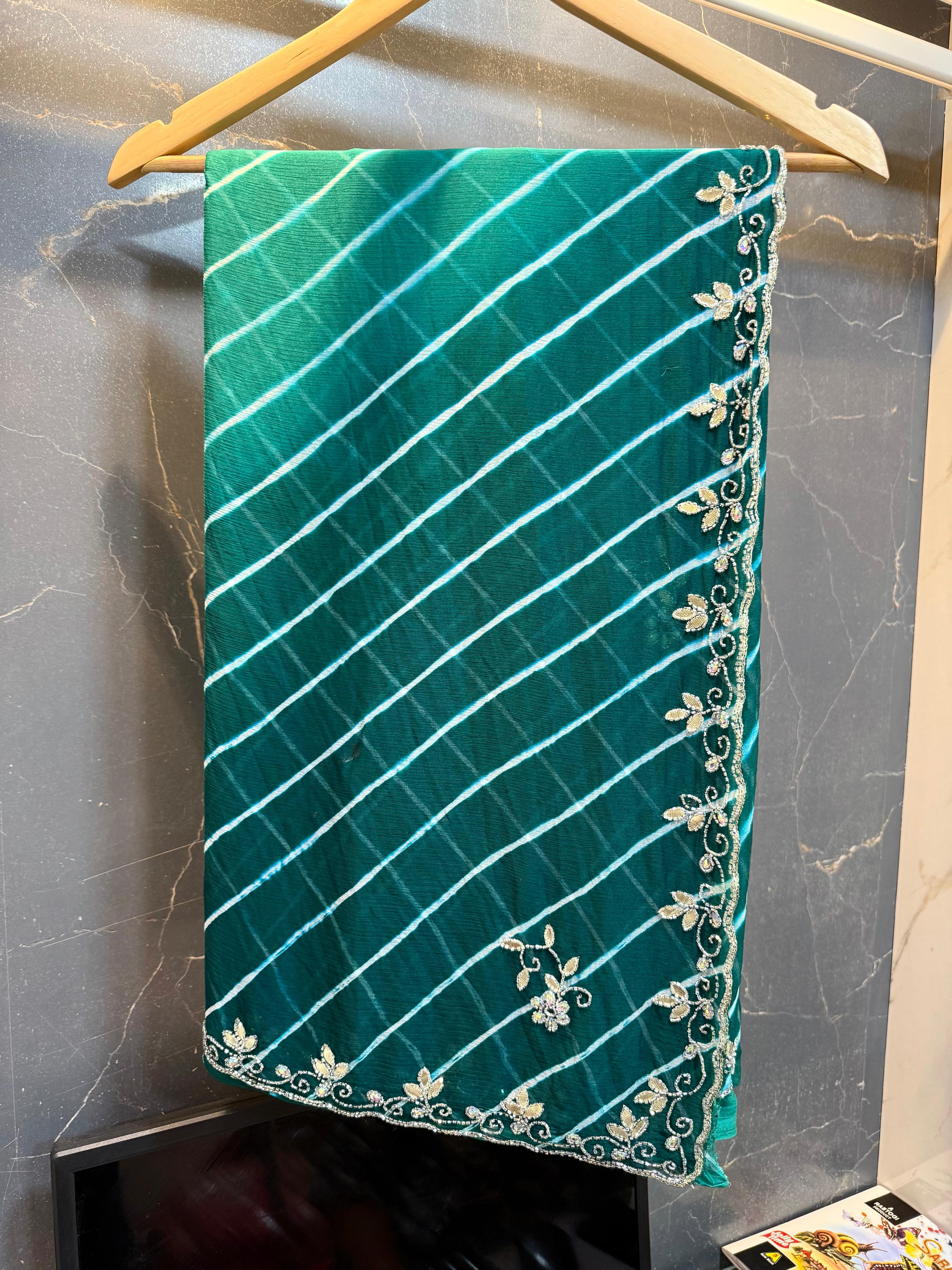 Beautiful Semi Chiffon Lahriya Saree With Handwork