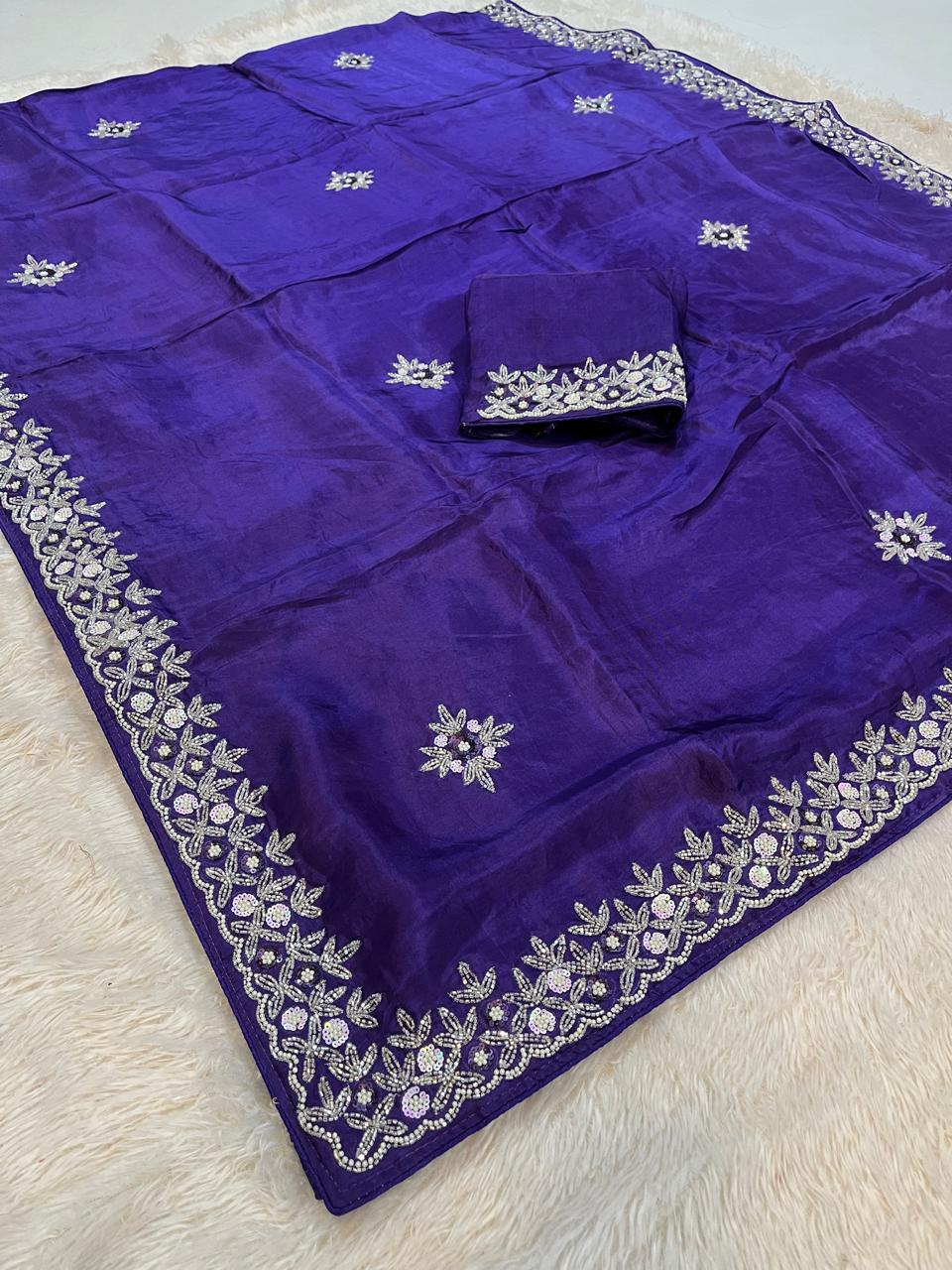 Designer Uppada Silk Saree With Handwork