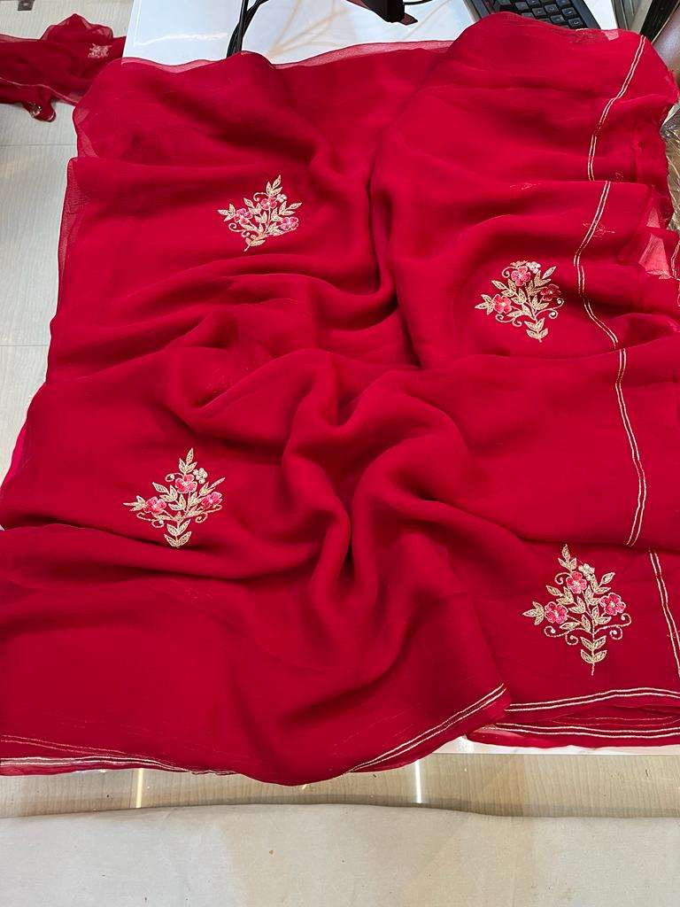 Chiffon Saree With Handwork