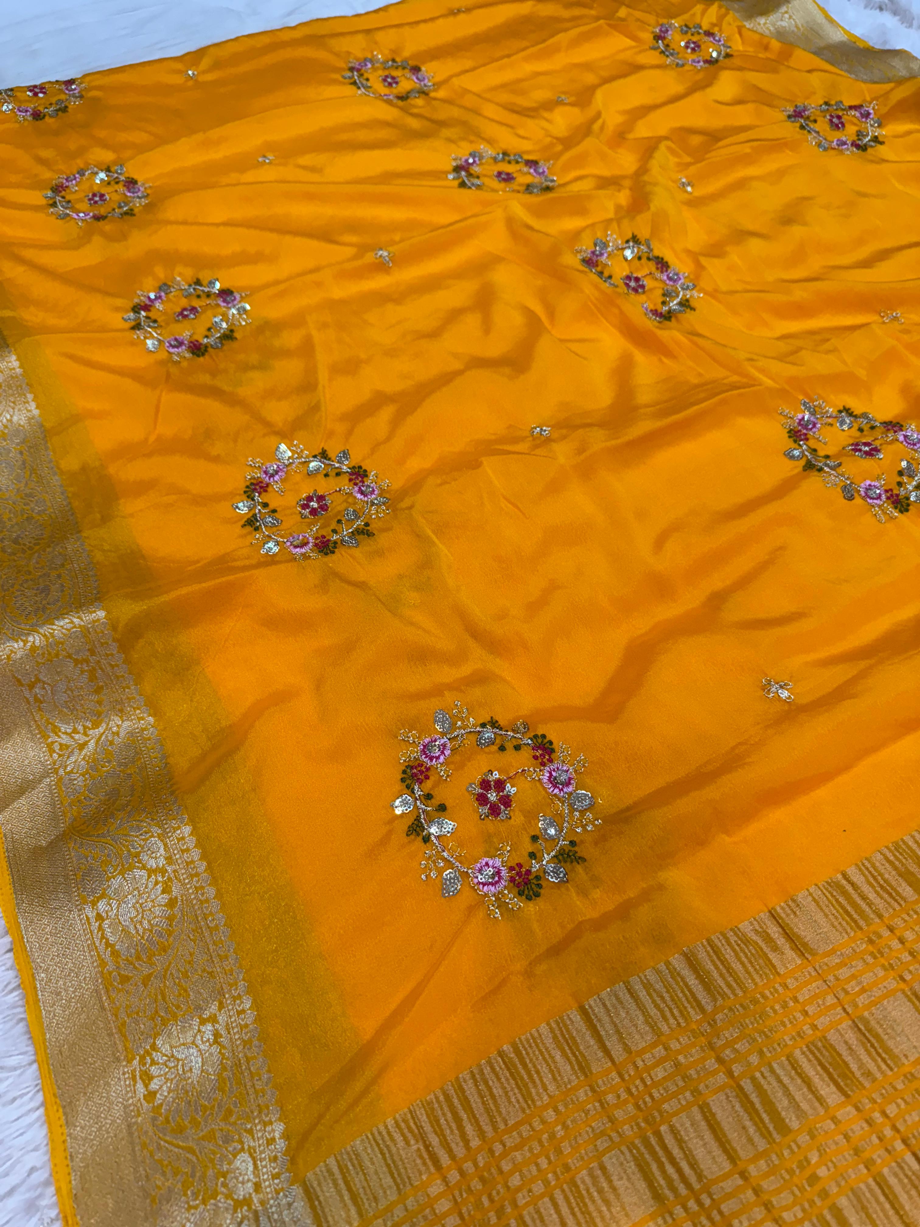 Beautiful D Chinon Saree With Handwork