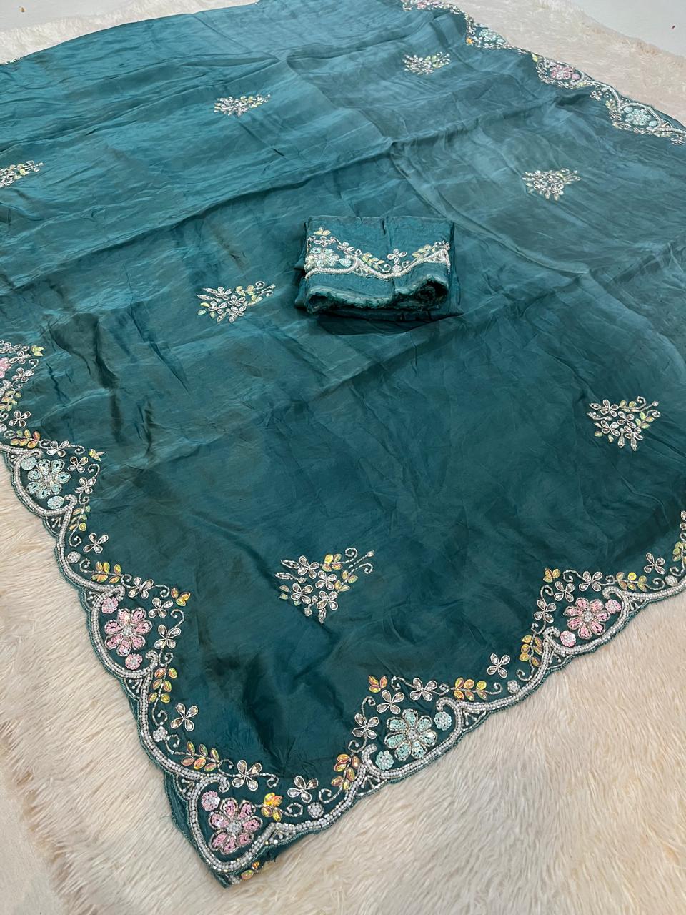 Beautiful H.O Silk Saree With Handwork