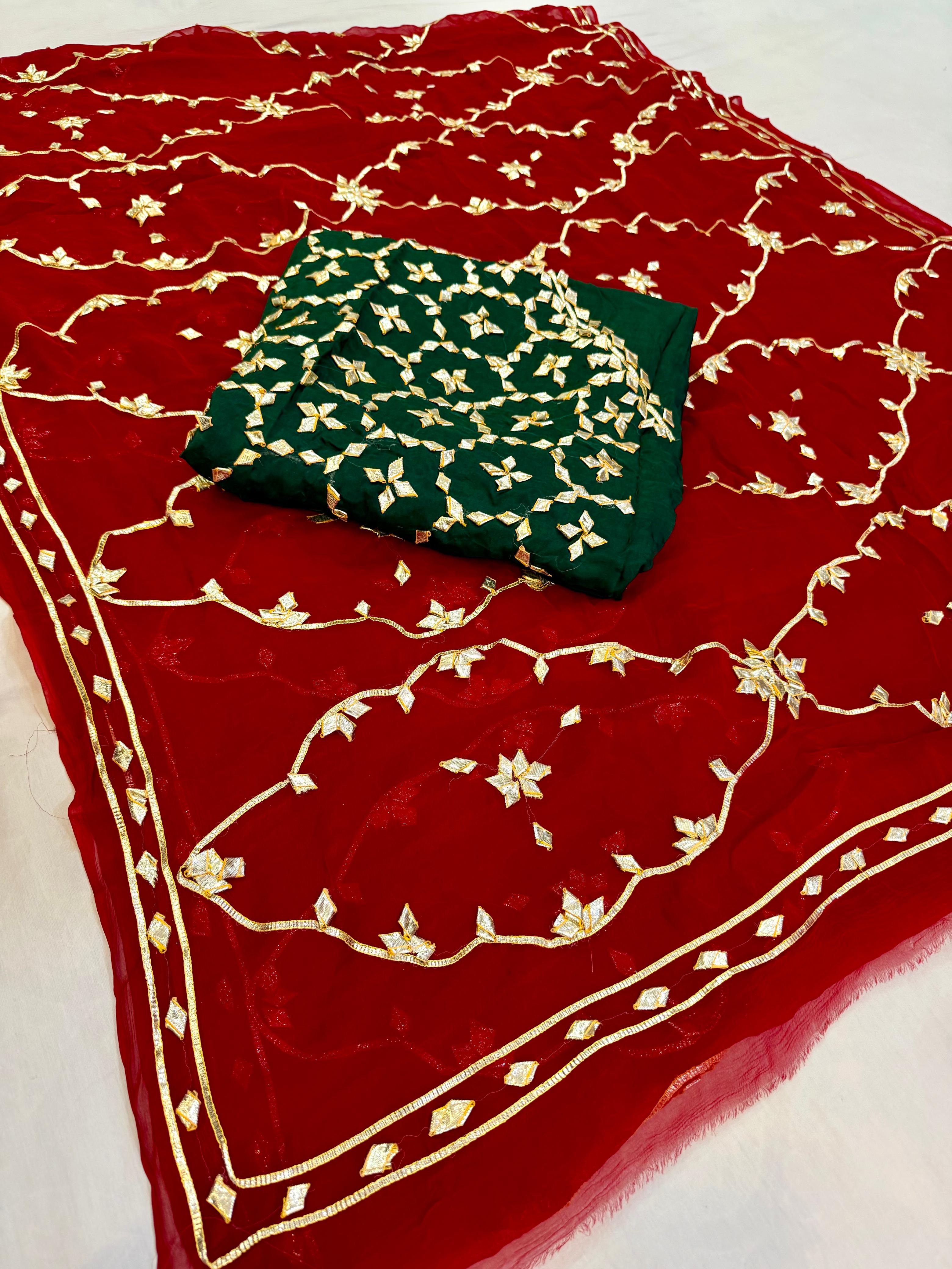 Traditional Pure Chiffon Saree With Gottapatti Work
