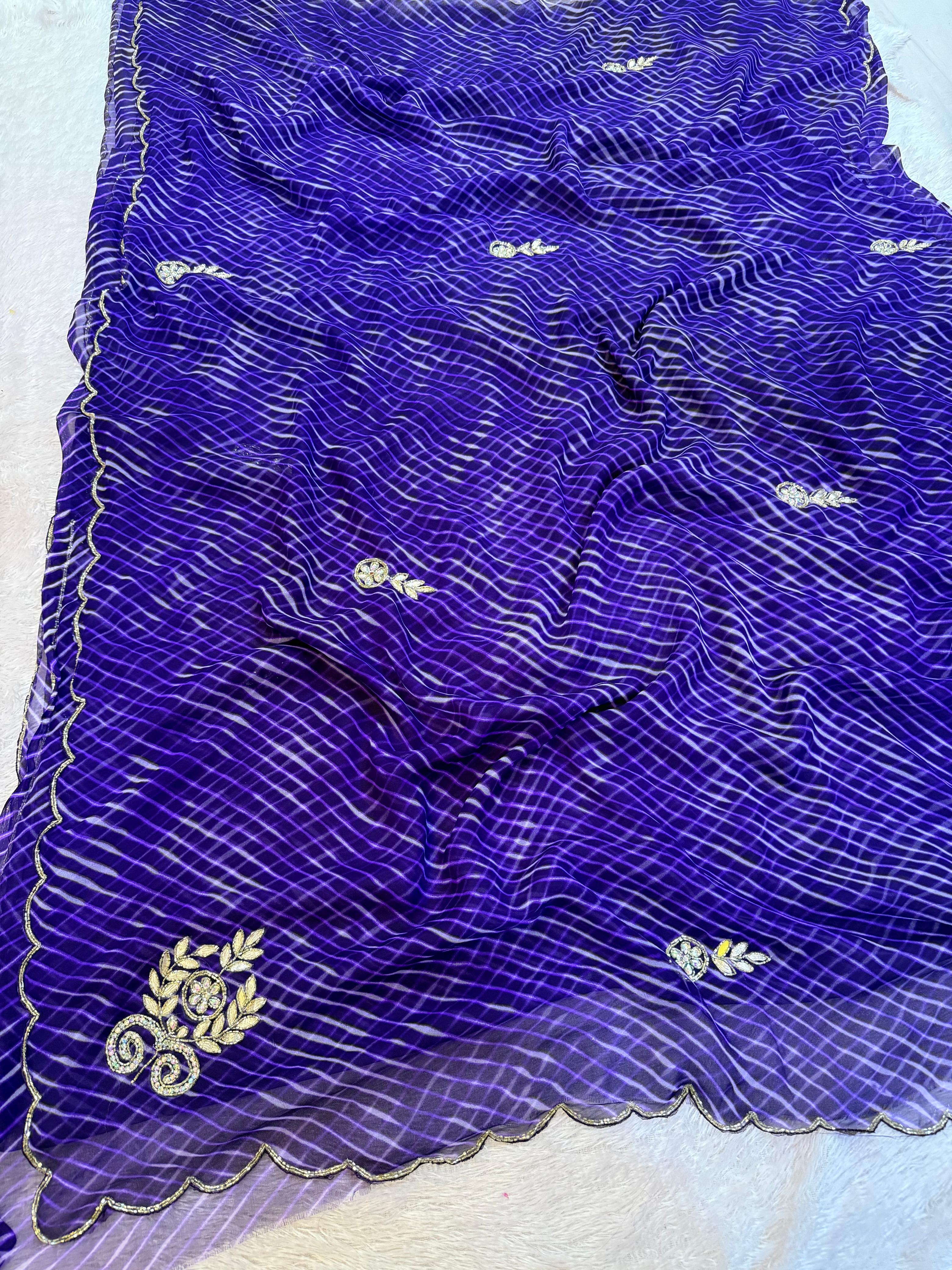 Trending Lehriya Saree with Designer Floral Handwork