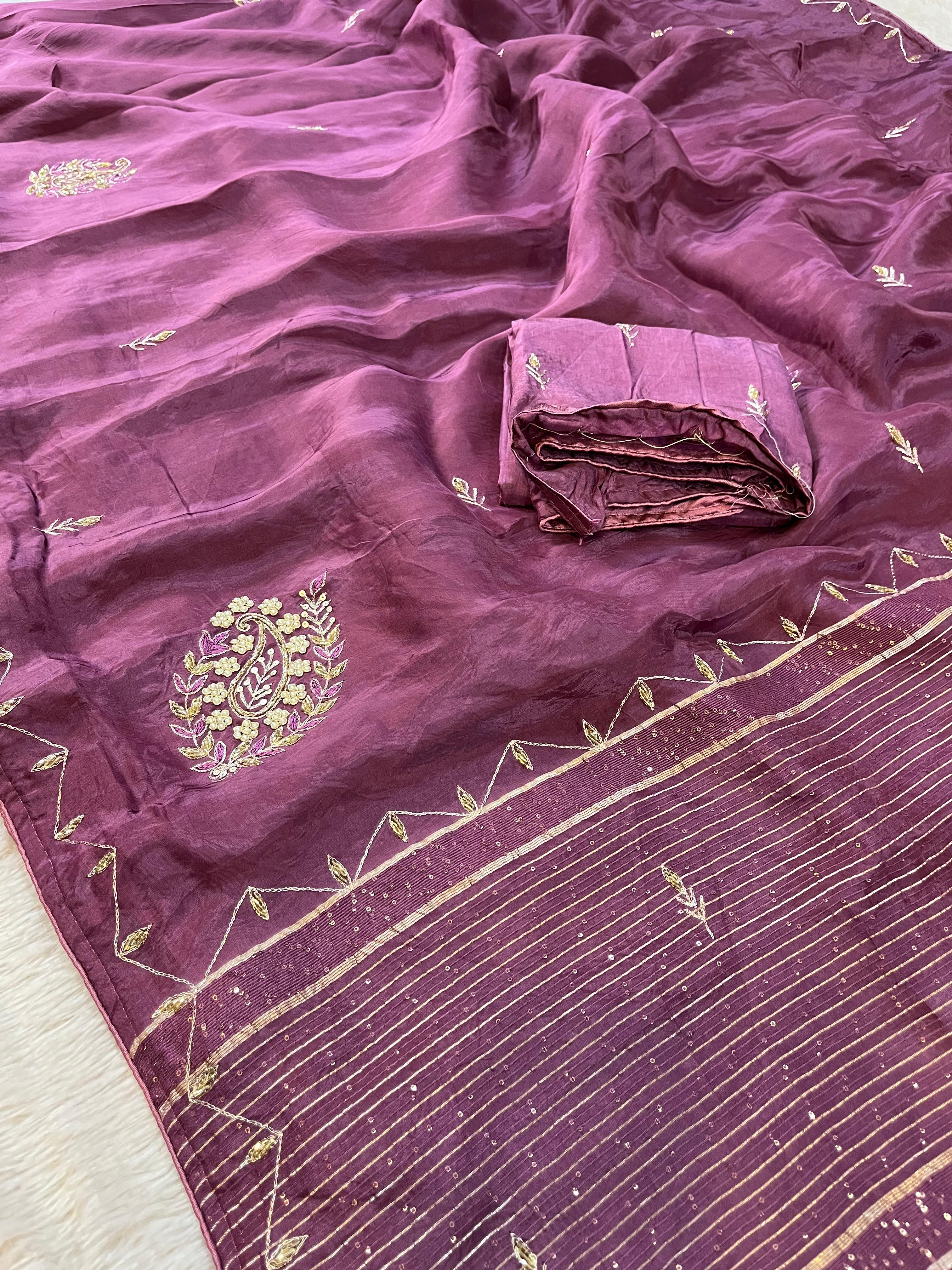 Beautiful Pure H O Silk Saree With Handwork