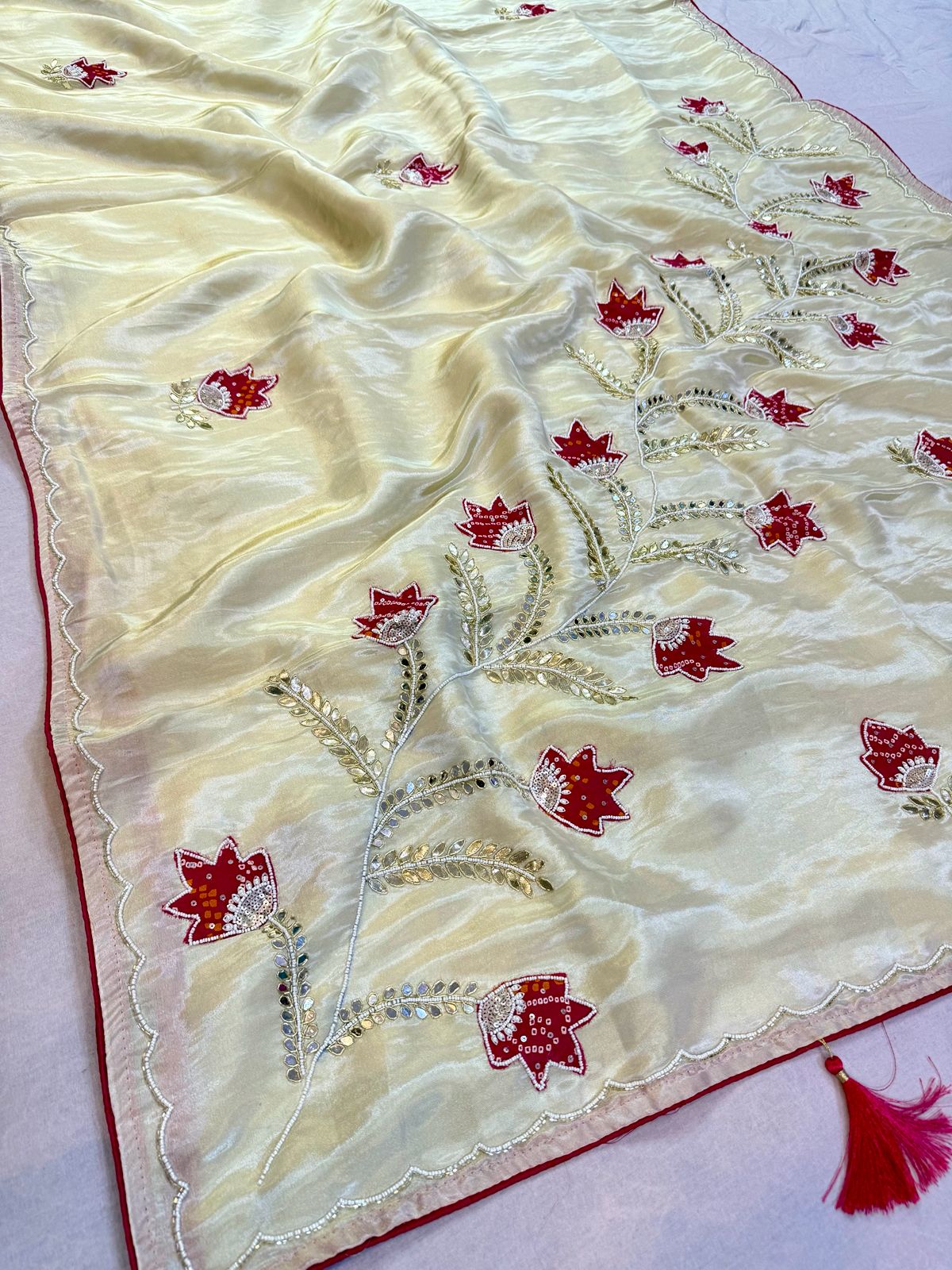 Designer Tissue Cosmos Saree With Handwork