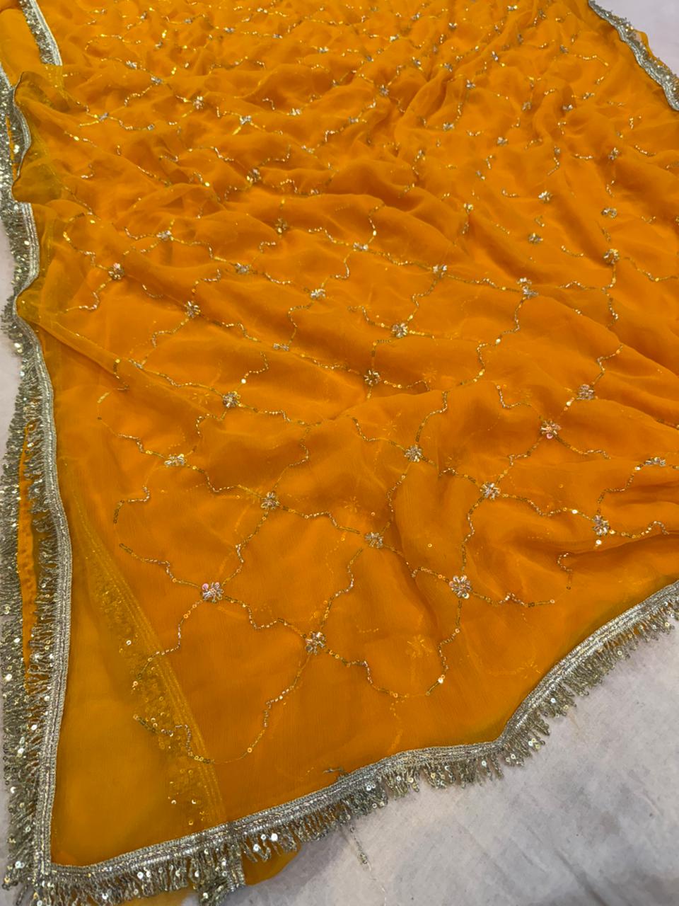 Beautiful Wari Chiffon Saree With Handwork
