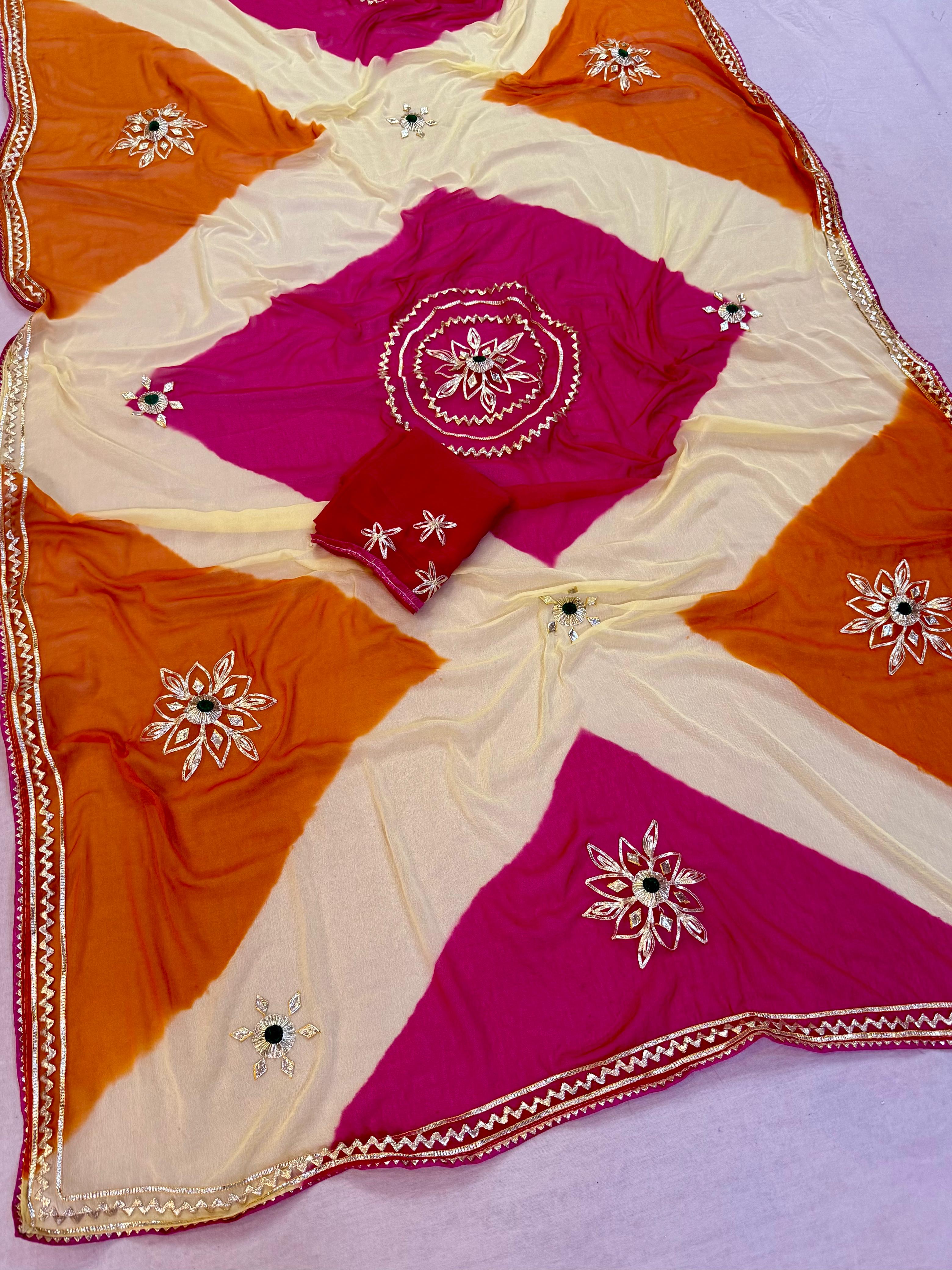 Special Multi Dye Saree With Gotapatti Work