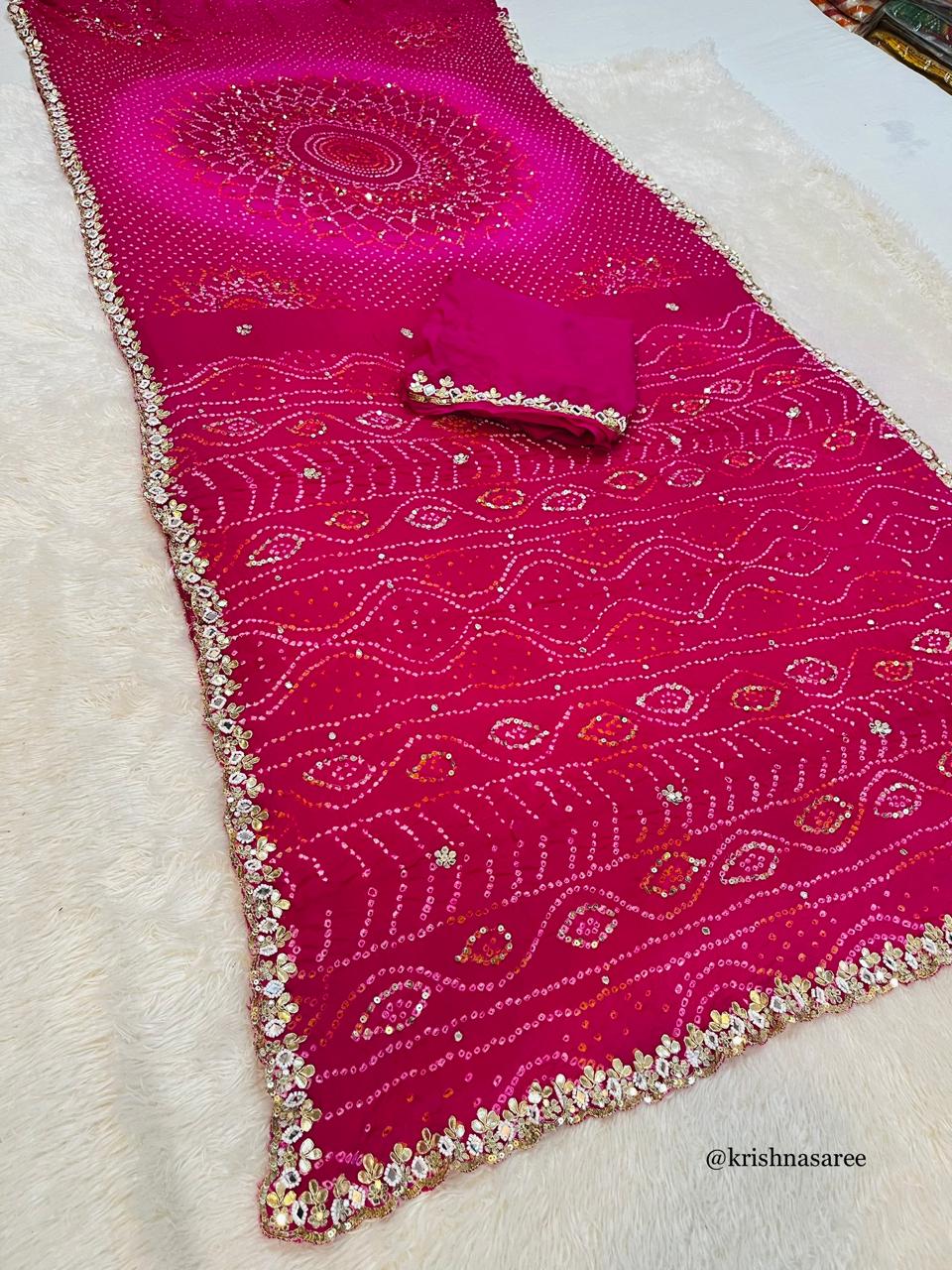 Traditional Pure Ojariya Bandhej Saree With Premium Handwork