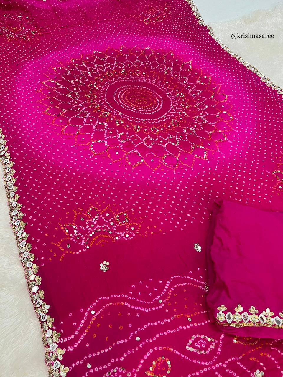 Traditional Pure Ojariya Bandhej Saree With Premium Handwork