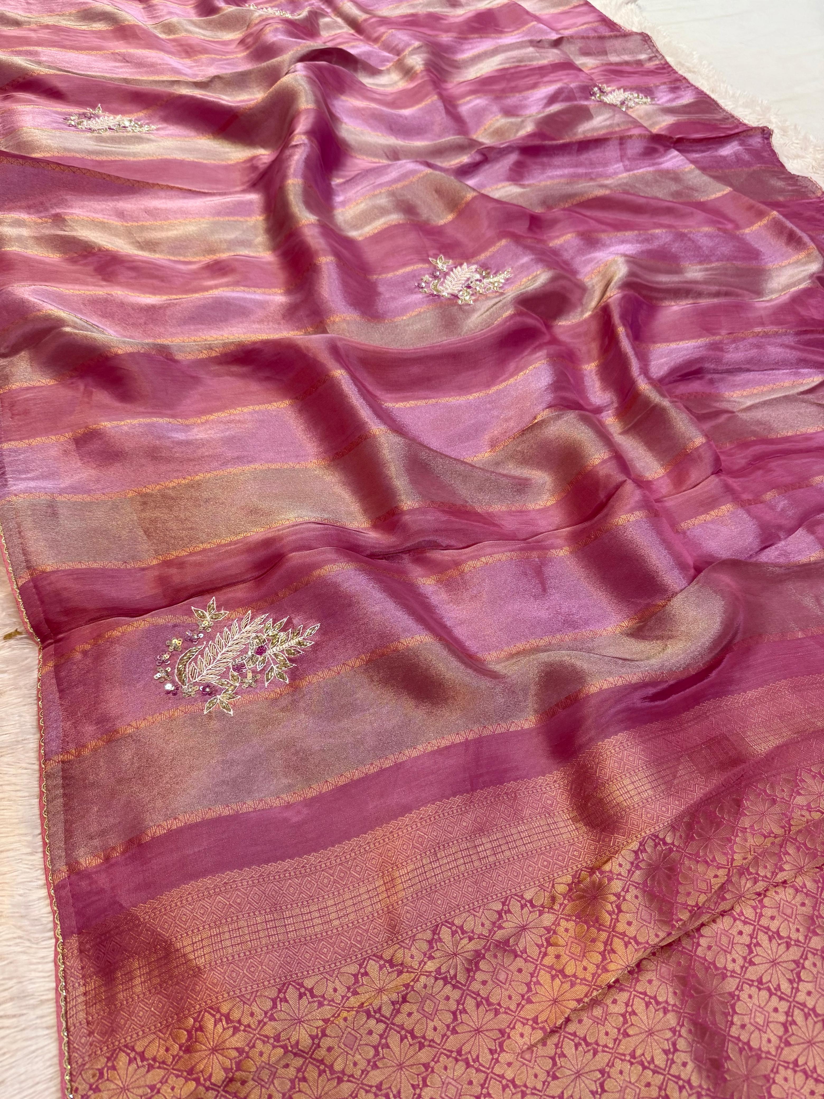Designer Tissue Cosmos Saree With luxury Handwork Butta