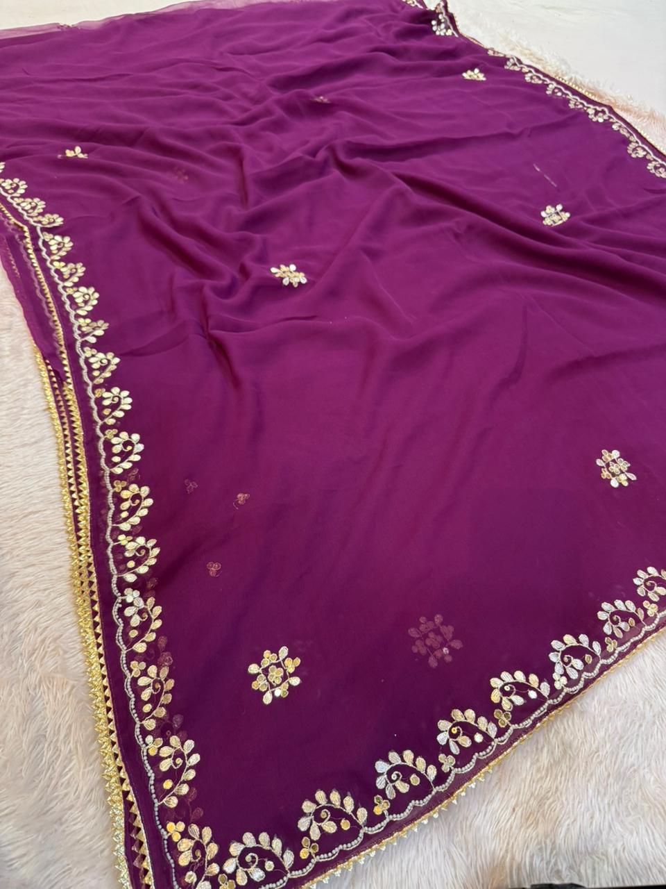 Latest Georgatte Saree With Handwork