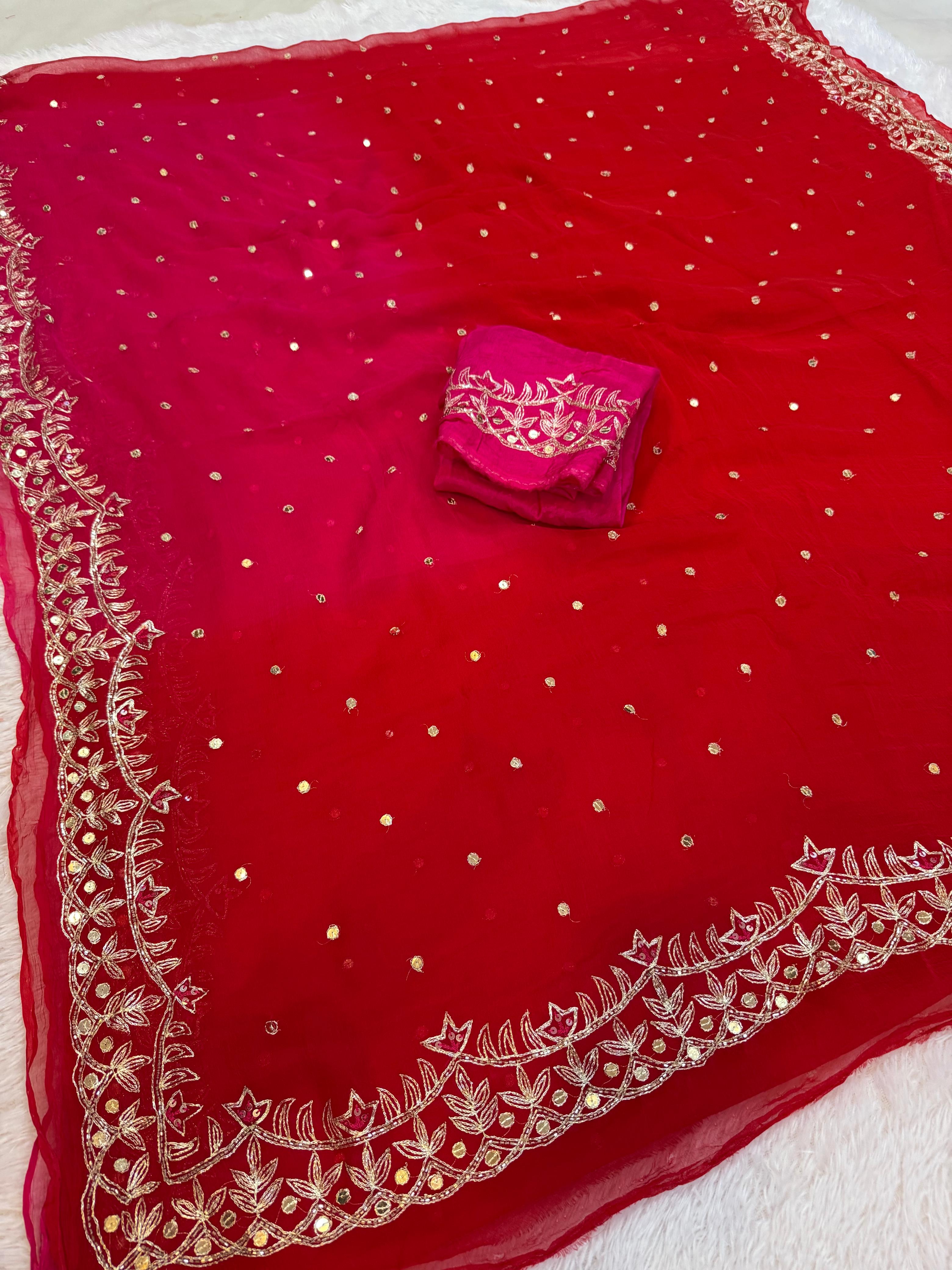 Designer Pure Chiffon Saree With Premium Handwork