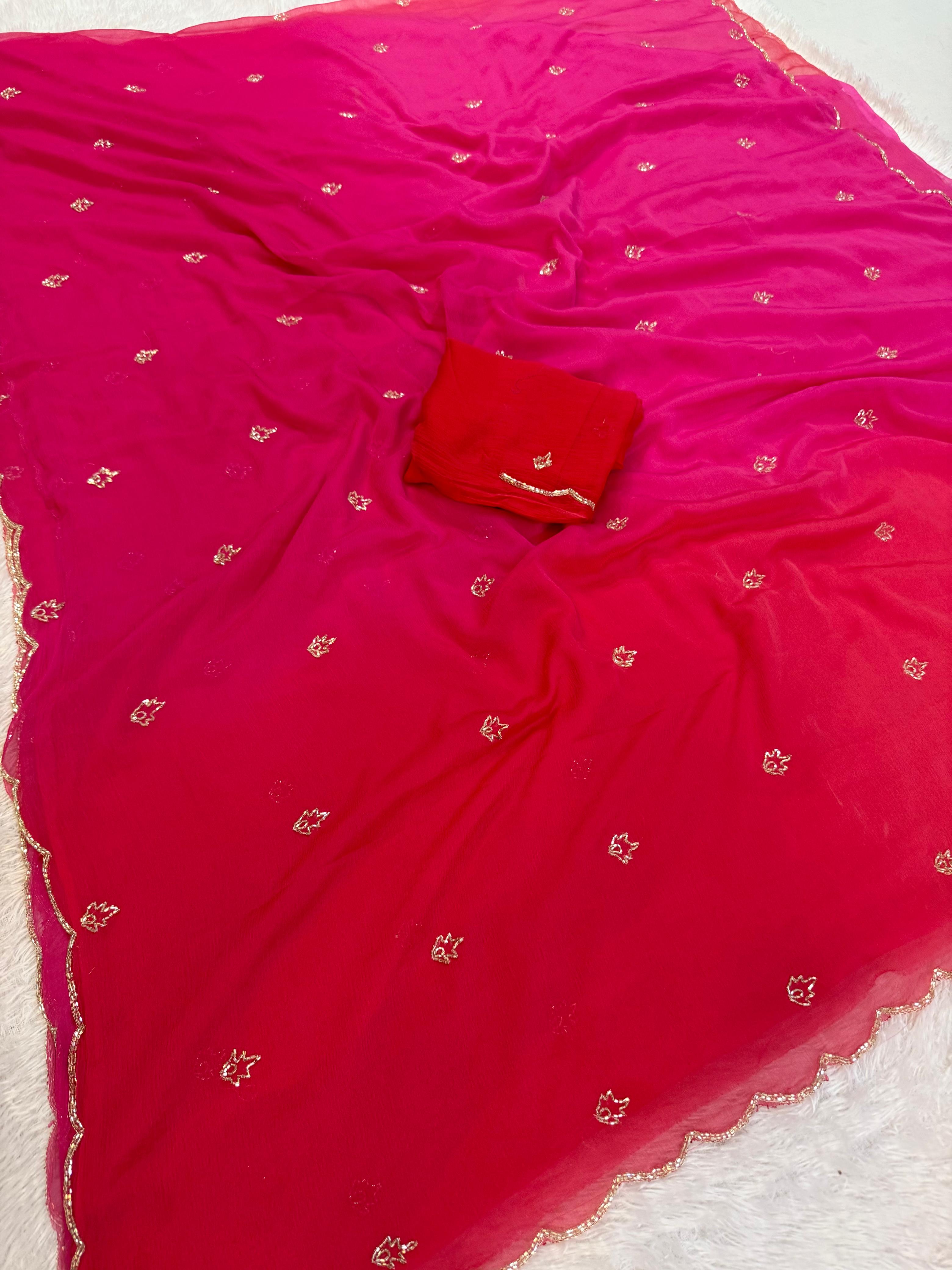 Beautiful Semi Chiffon Saree With Handwork