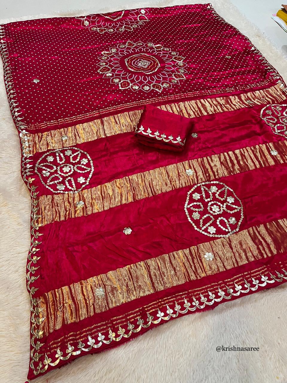 Traditional Pure Gajji Silk Saree With Gottapatti Work