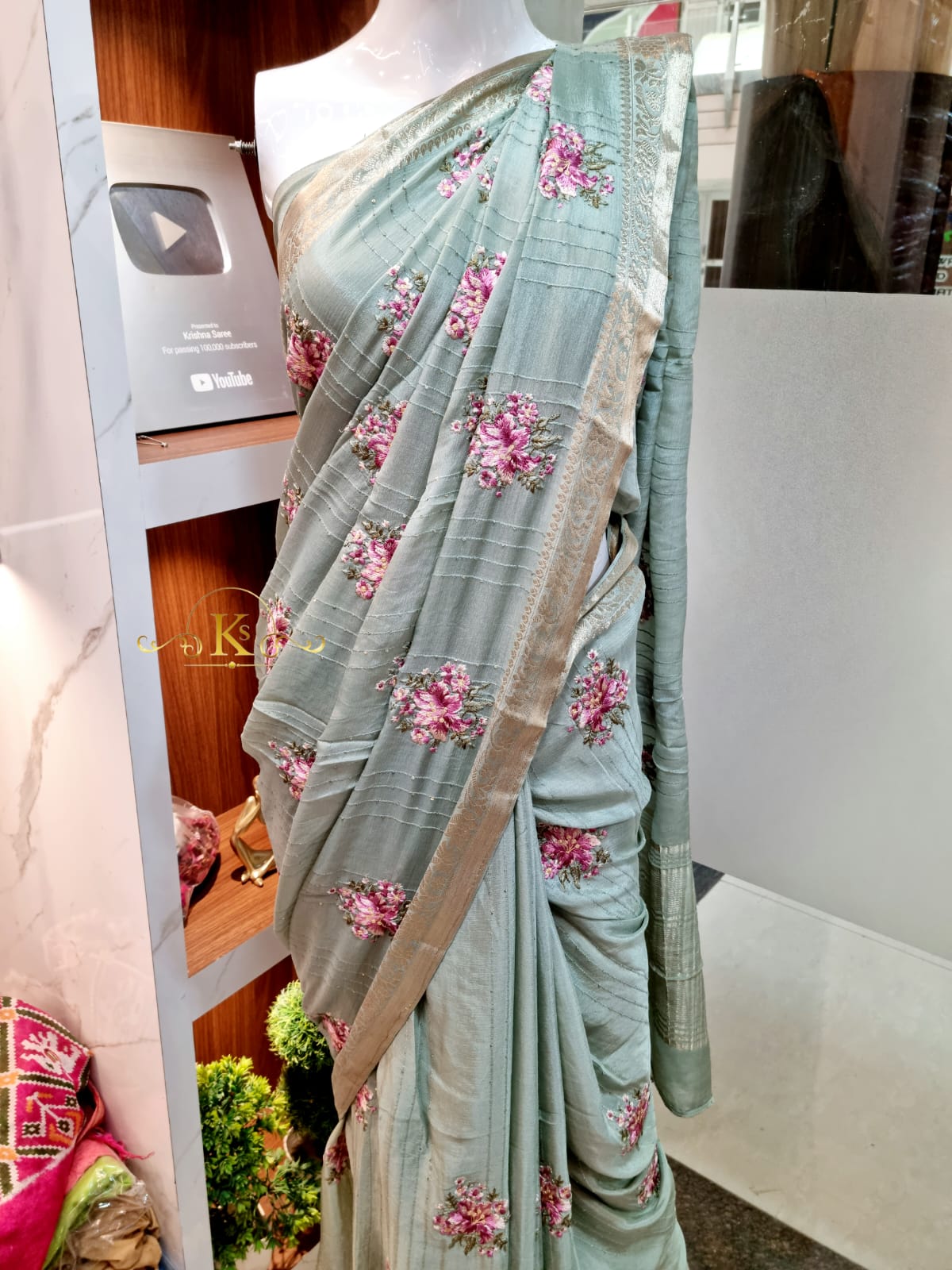 Pure Chinon Saree with Resham Saree