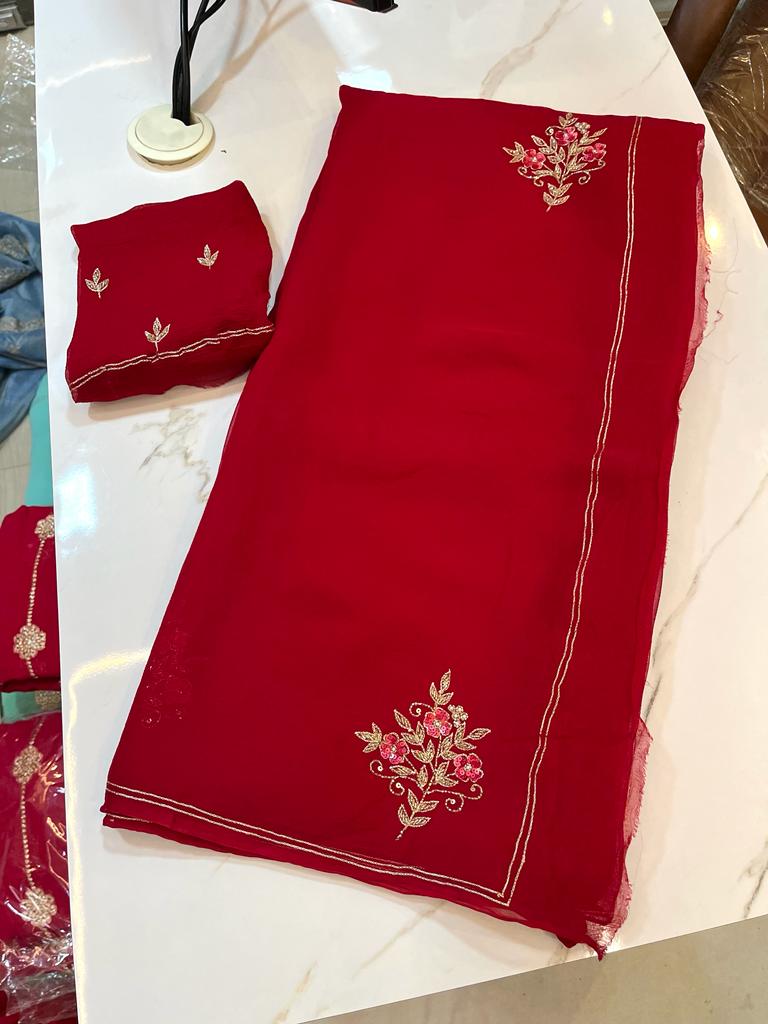 Chiffon Saree With Handwork