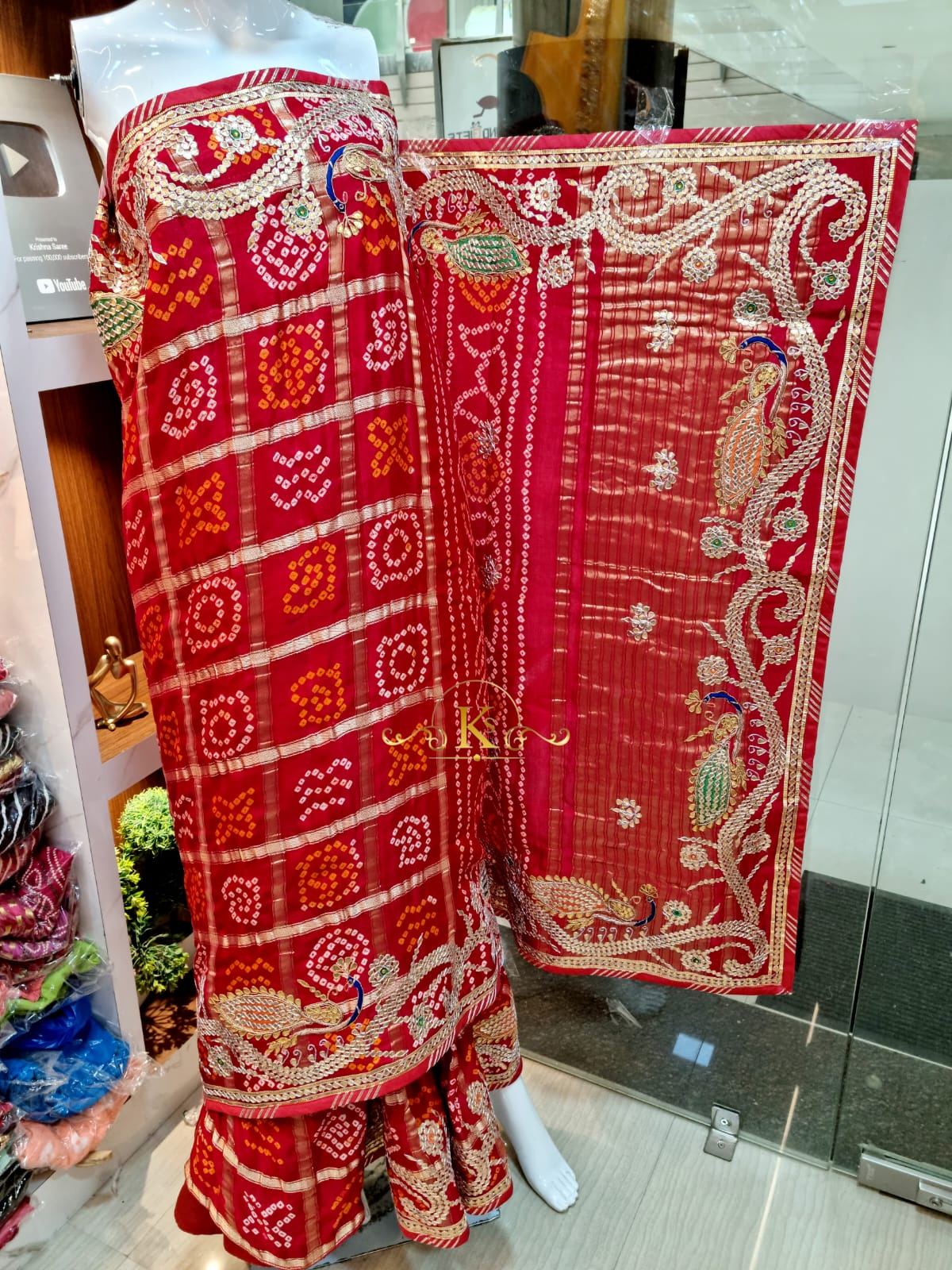 Traditional Pure Gaji Silk Fabric Saree With Hand Gotta Patti Saree And Hand Bandhej