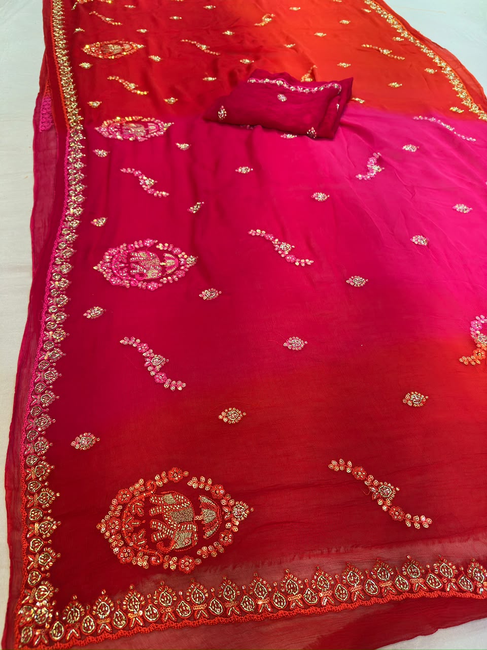 Beautiful Chiffon Saree With Handwork
