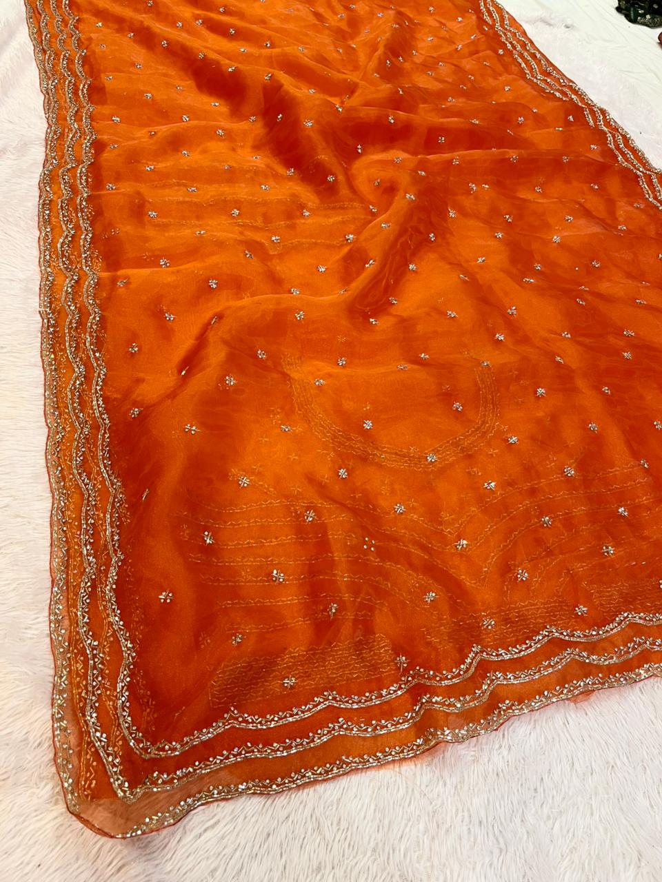 Beautiful Tissue Saree With Handwork