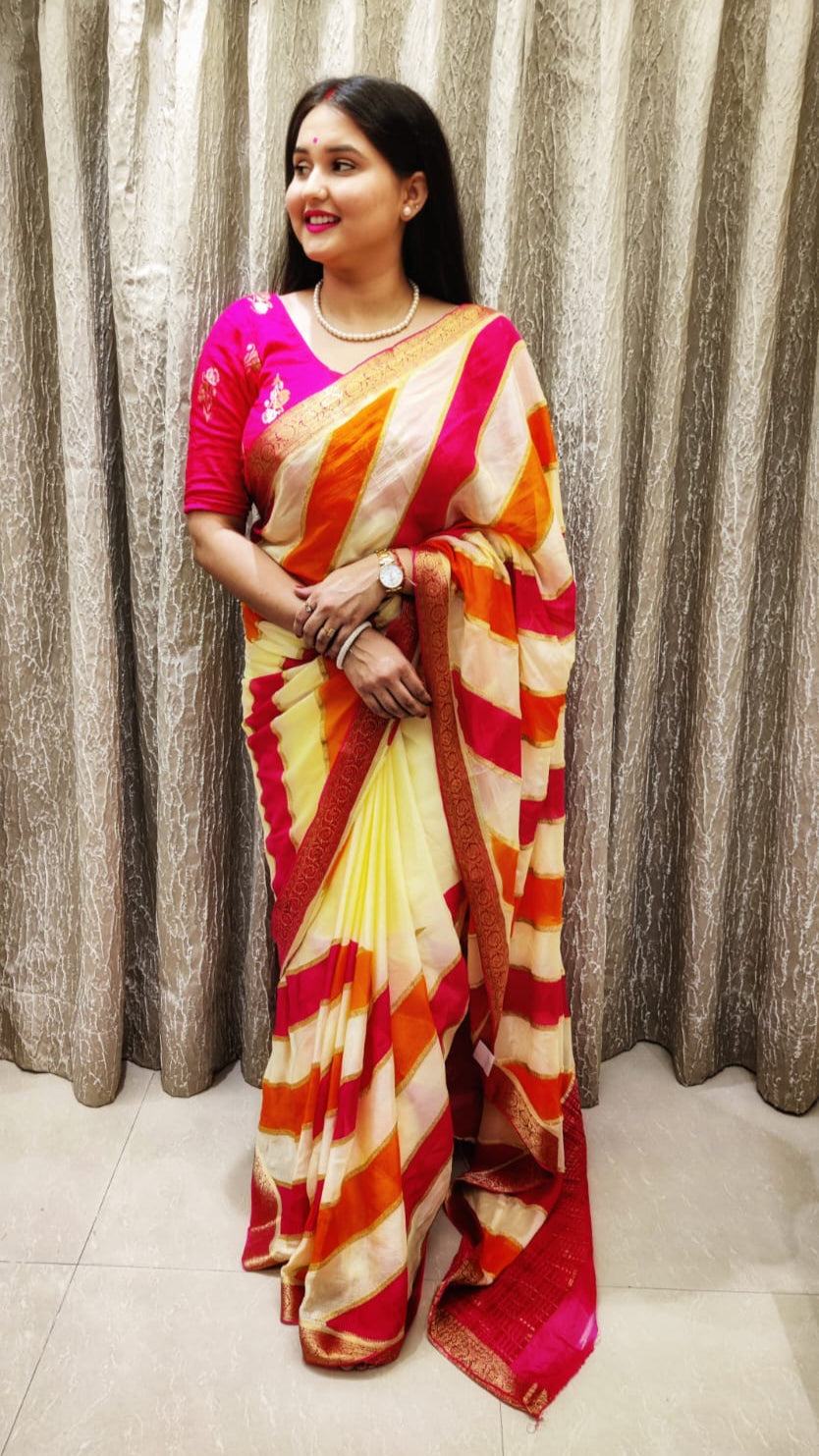 Beautiful Pure Chinon Hand Dye Saree