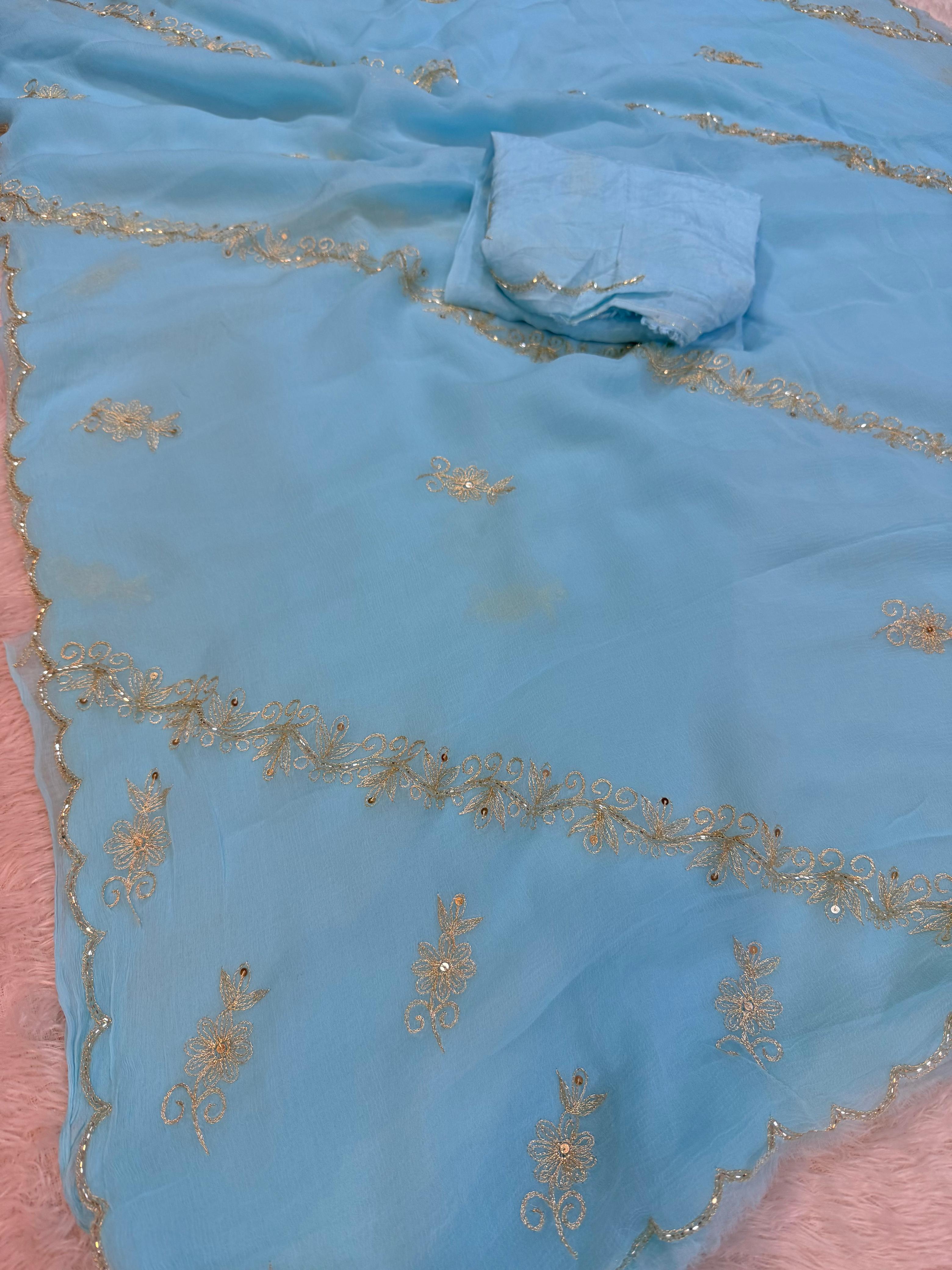 Premium Pure Chiffon Saree With Handwork