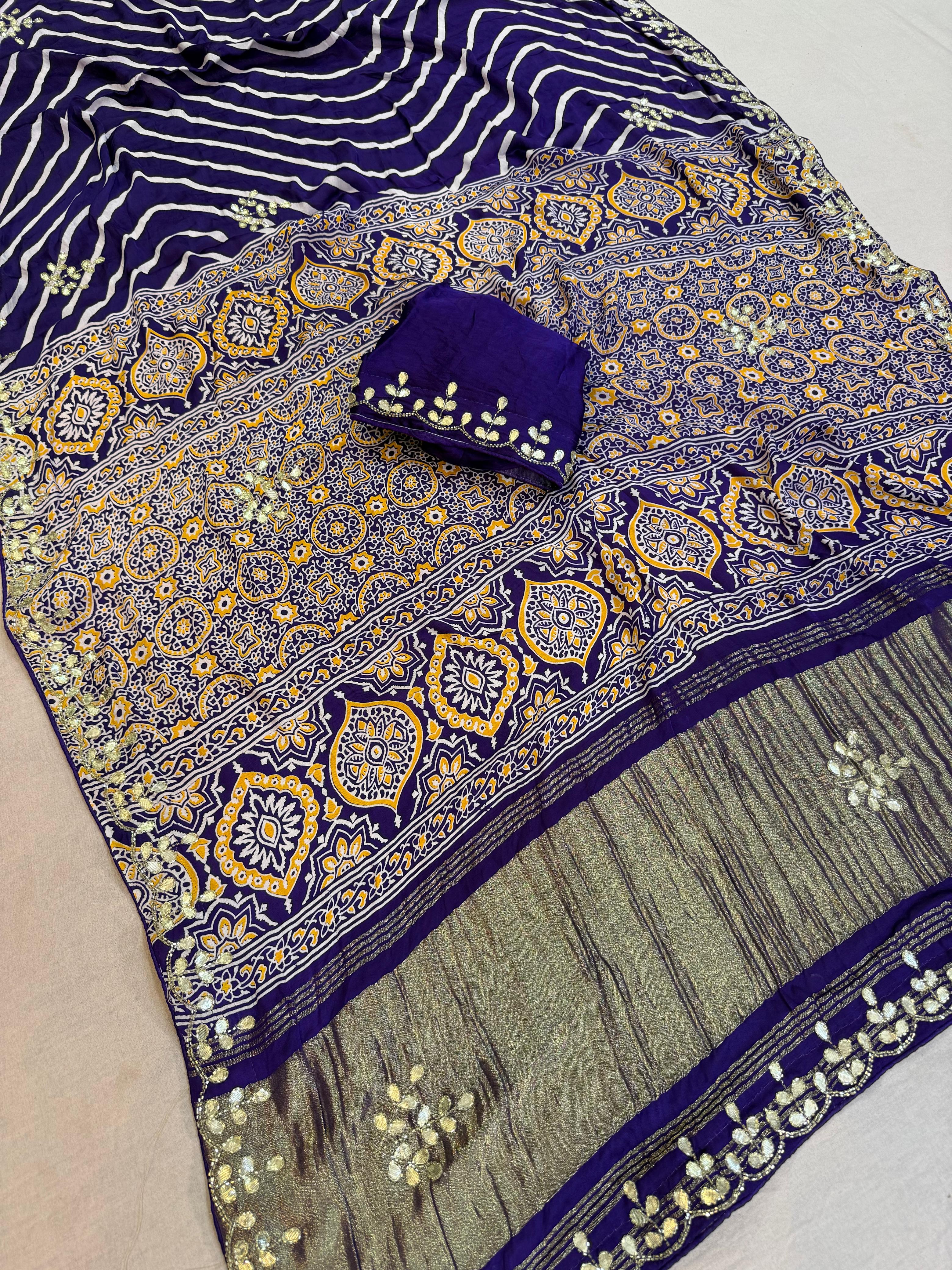 Designer Modal Silk Leheriya Saree With Handwork