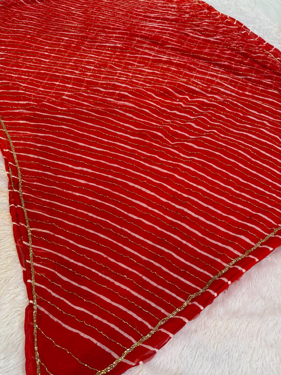 Beautiful Semi Chiffon Lahriya Saree With Handwork