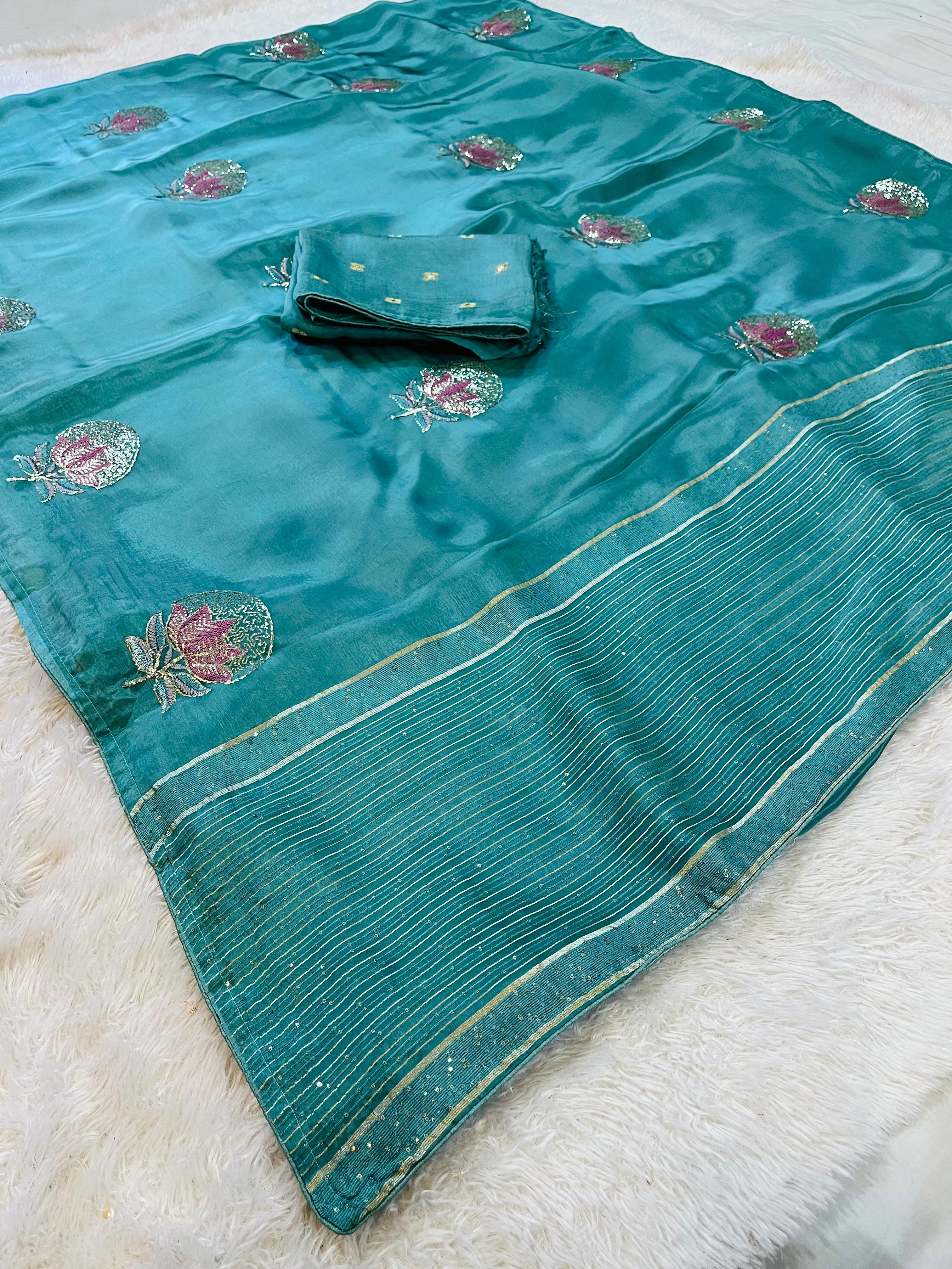 Beautiful H O Silk Saree With Handwork