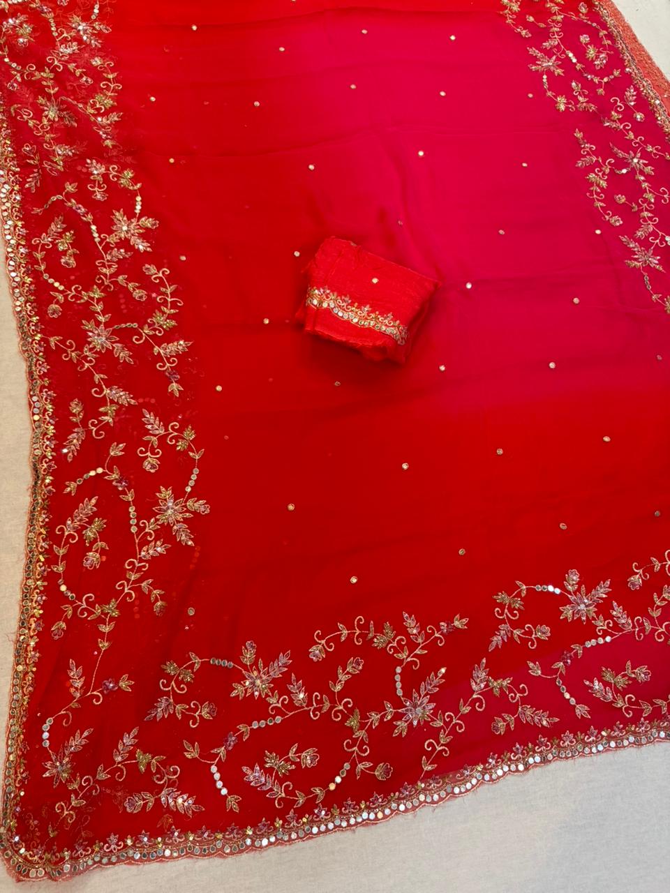 Traditional Pure Chiffon Saree With Premium Handwork