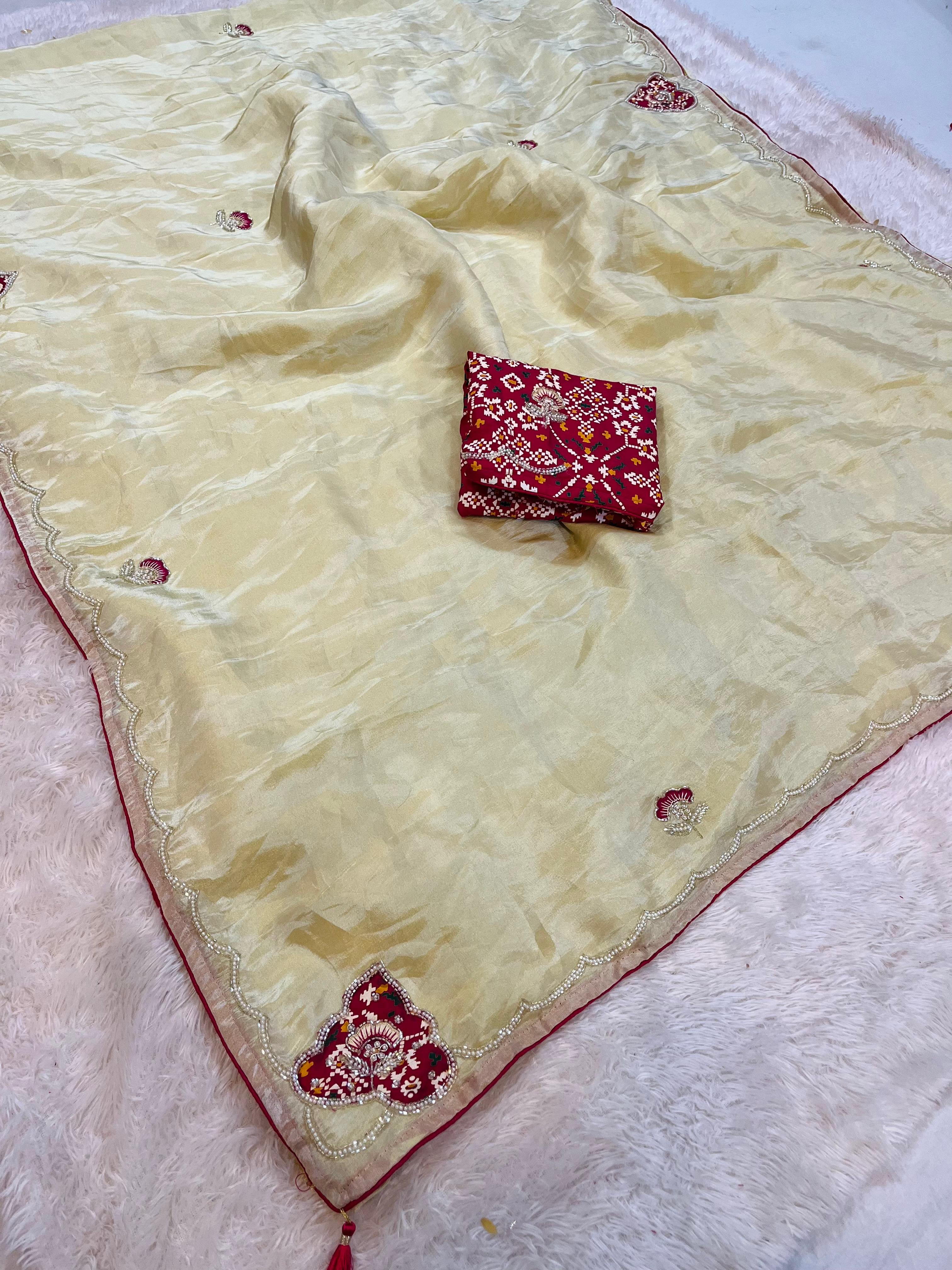 Beautiful Cosmos Saree With Handwork