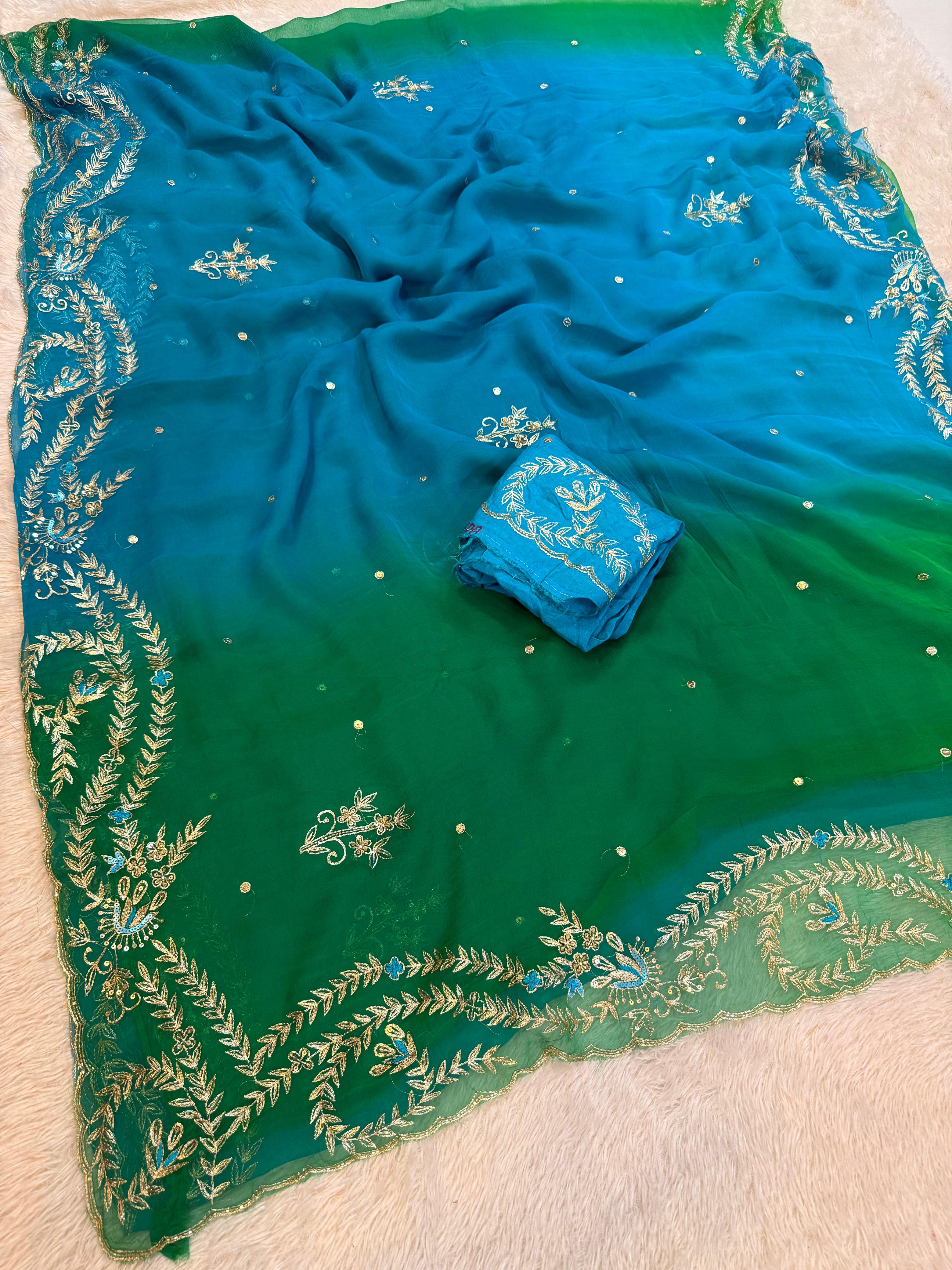 Royal Chiffon Saree With Kasab Handwork