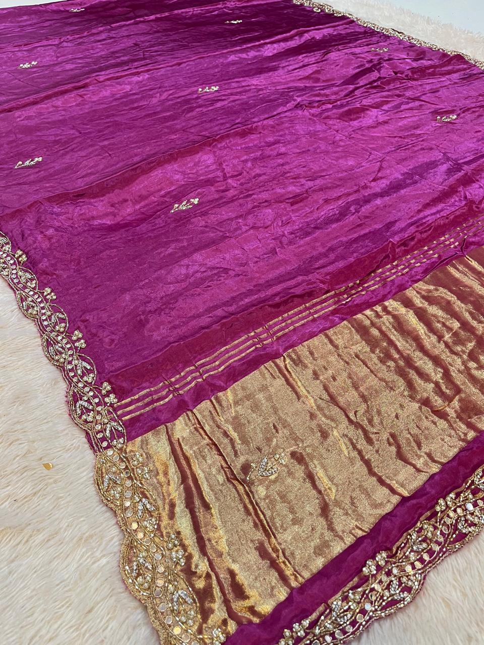 Pure Gajji Silk Saree With Handwork Border