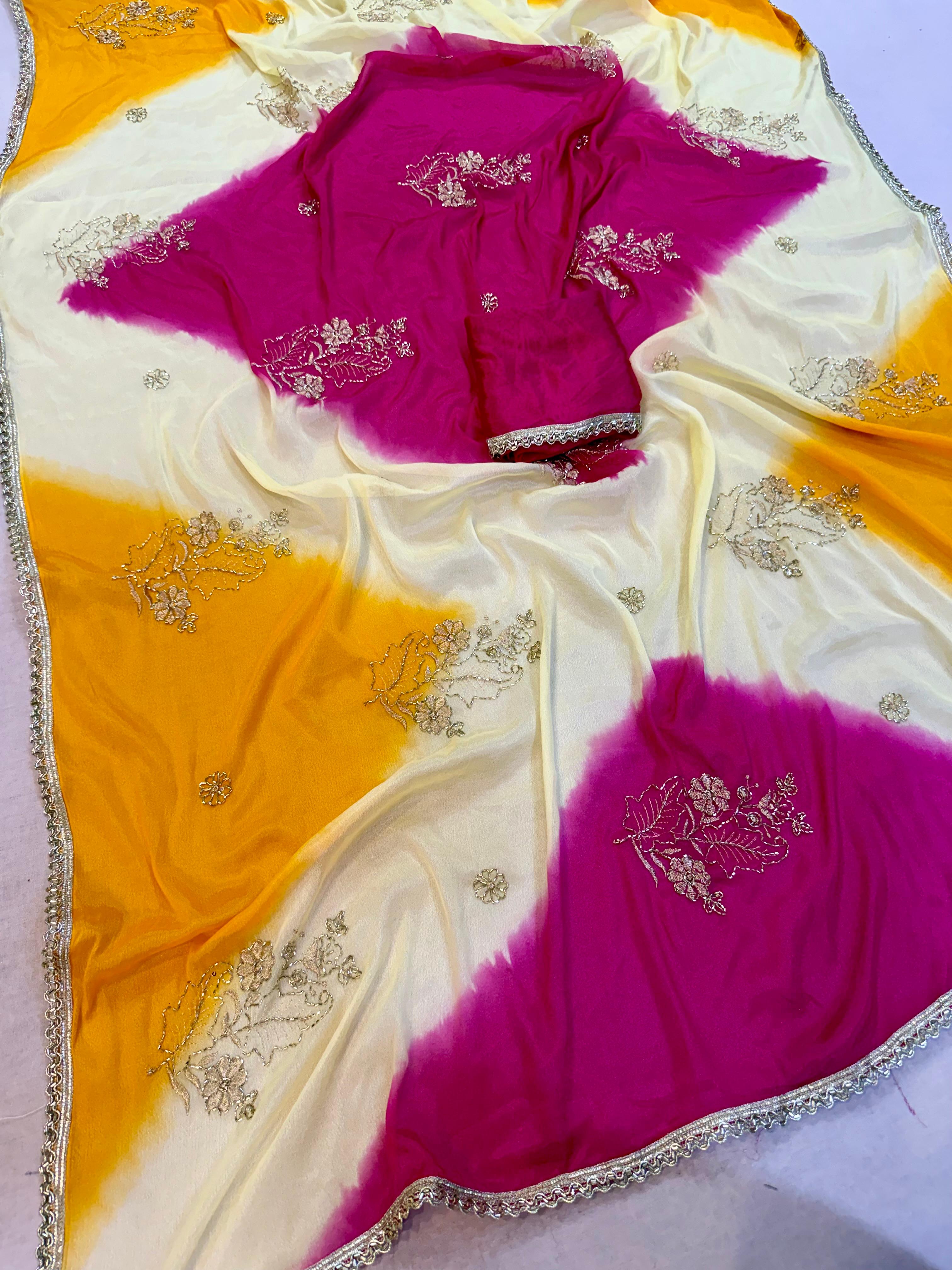 Beautiful Multi Dye Saree With Fancy Work
