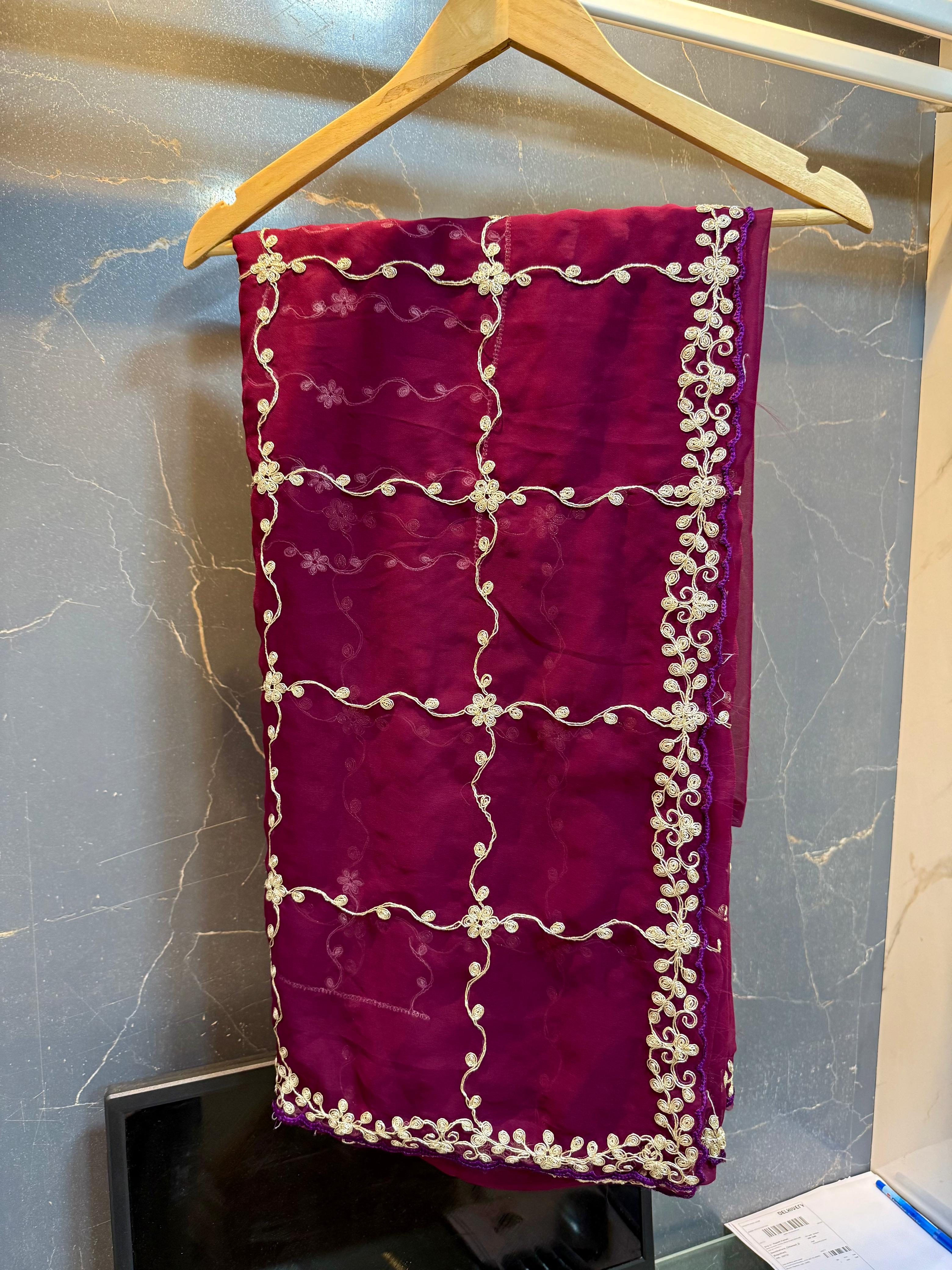 Karwa Chauth Special Georgatte Saree With Pittan Work