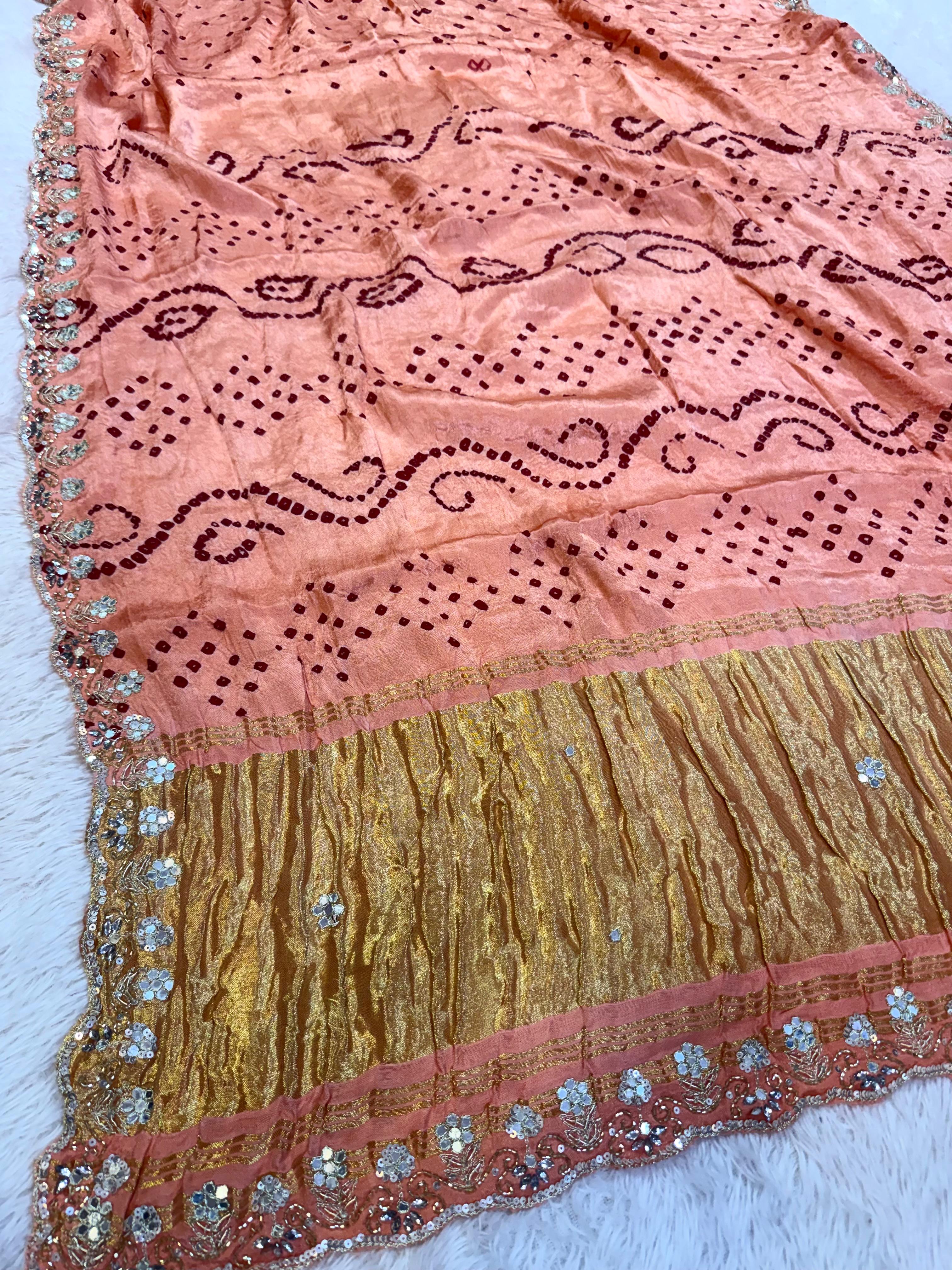 Designer Pure Modal Silk Hand Bandhej Saree With Handwork