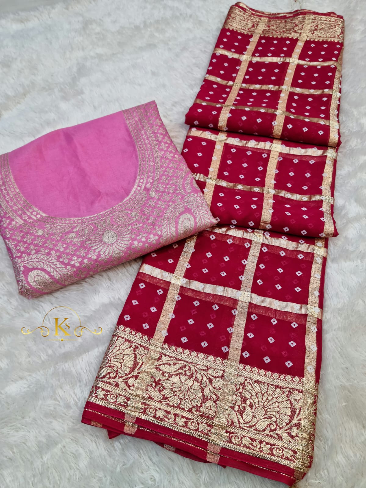 Viscose Georgette Saree With Table Bandhani Print X Naylon Blouse