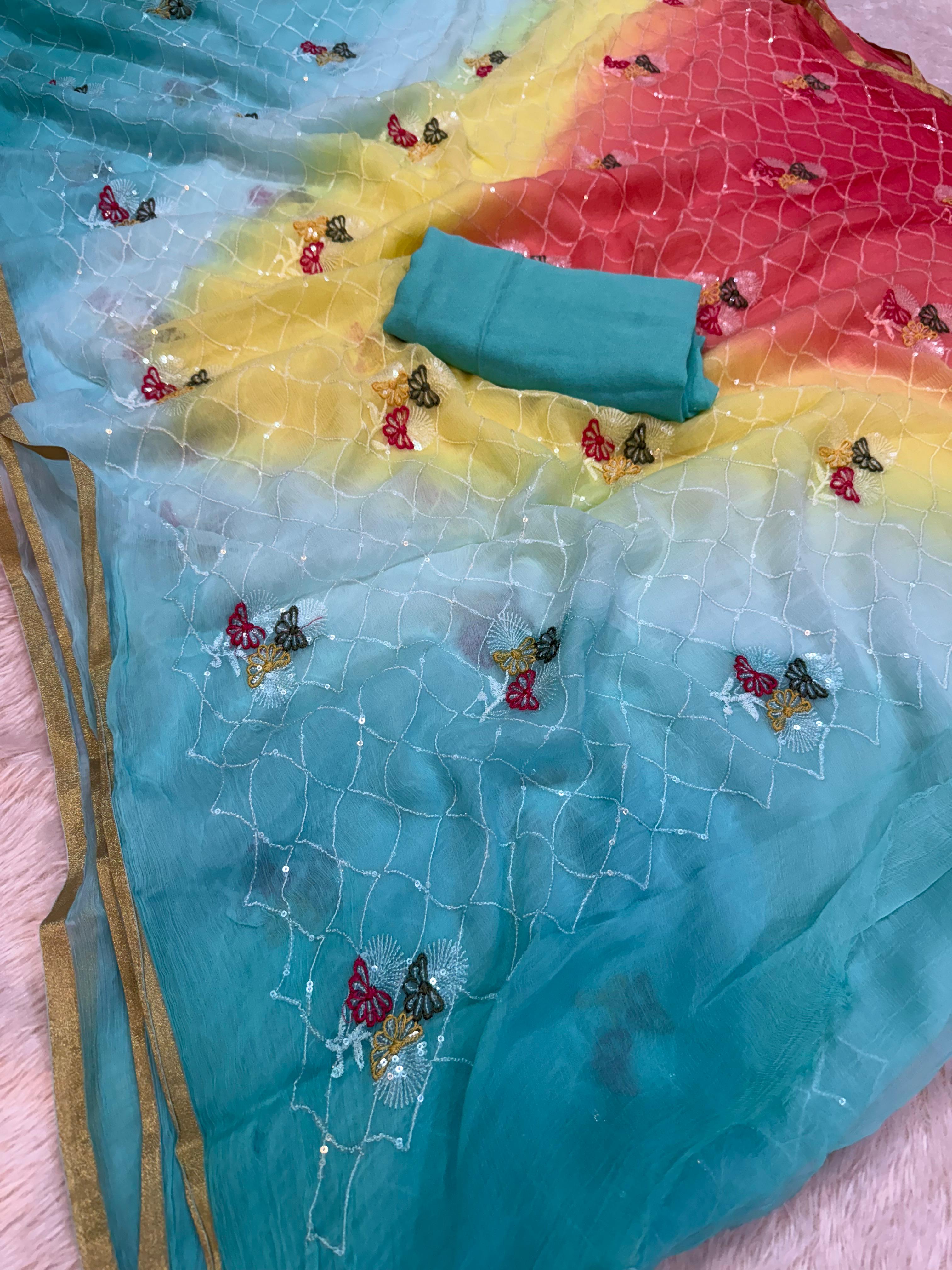 Designer Pure Chiffon Saree With Handwork