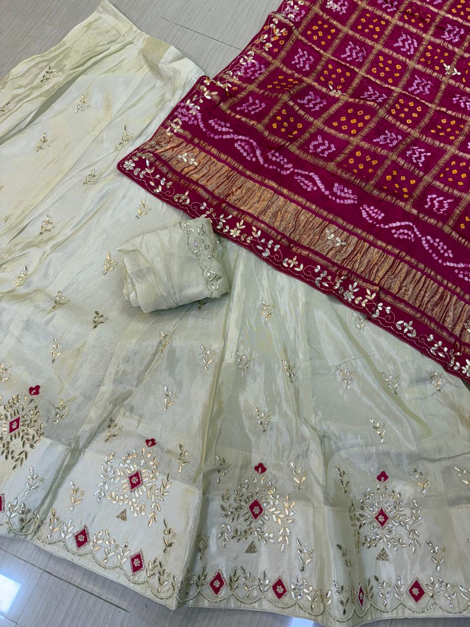 Beautiful tissue Cosmos Fabric Lehenga With modal Gajji Silk Dupatta