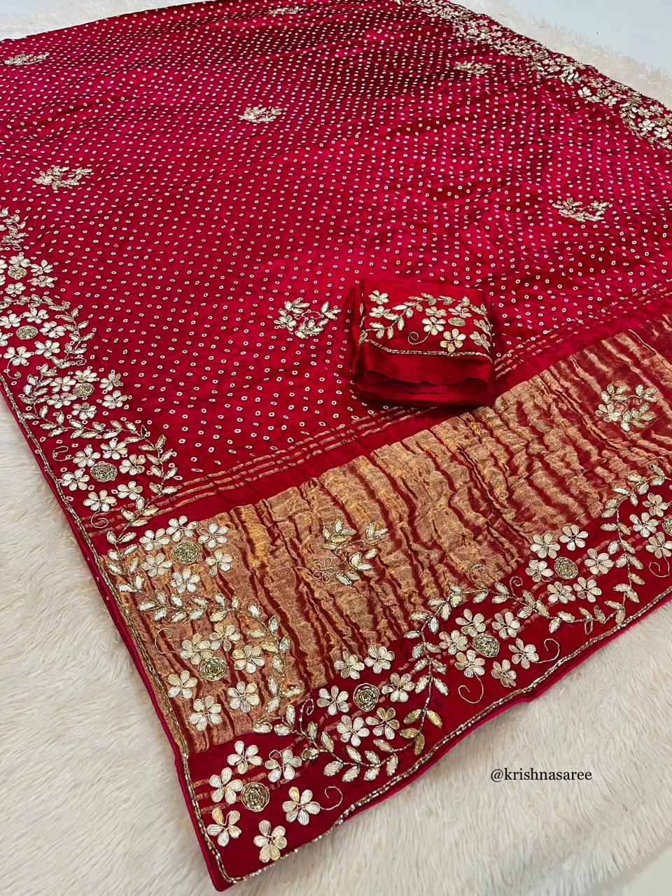 Pure Silk Bandhani Print Saree With Handwork