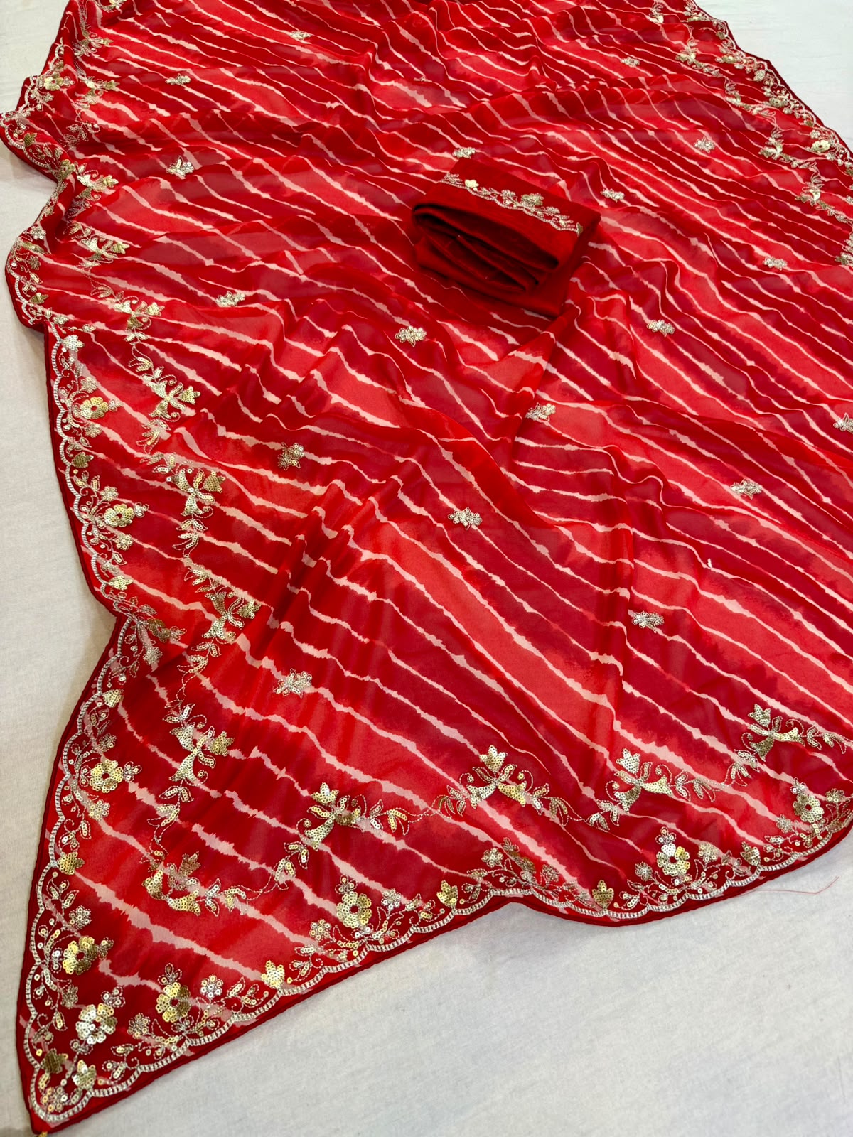 Beautiful Weightless Leheriya Saree With Handwork