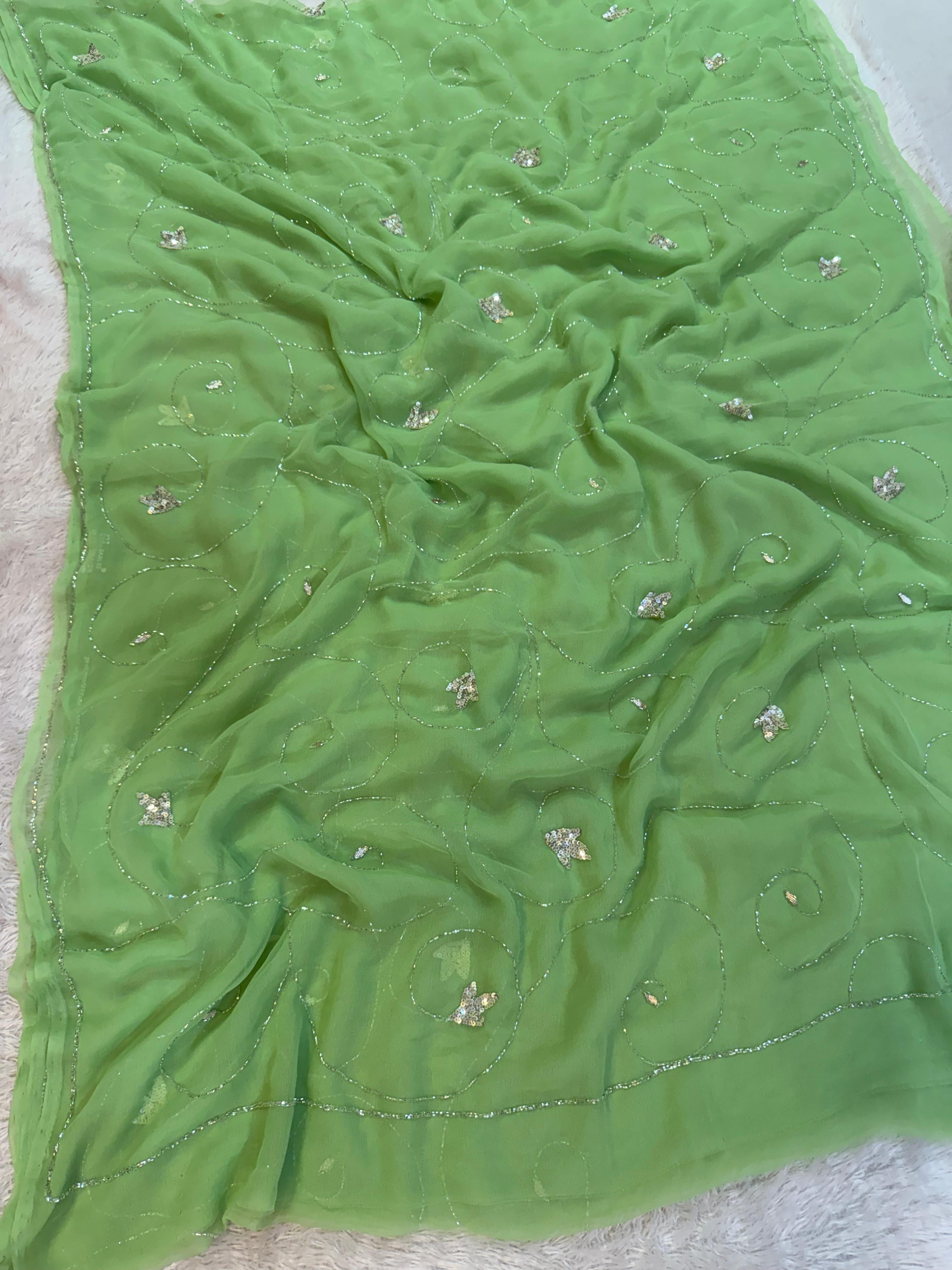 Beautiful Semi Chiffon Saree With Handwork