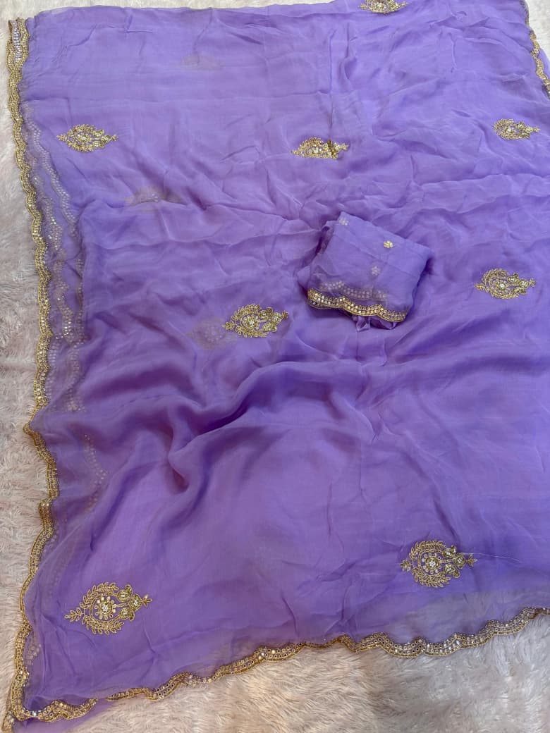 Beautiful Pure Chiffon Saree With Handwork