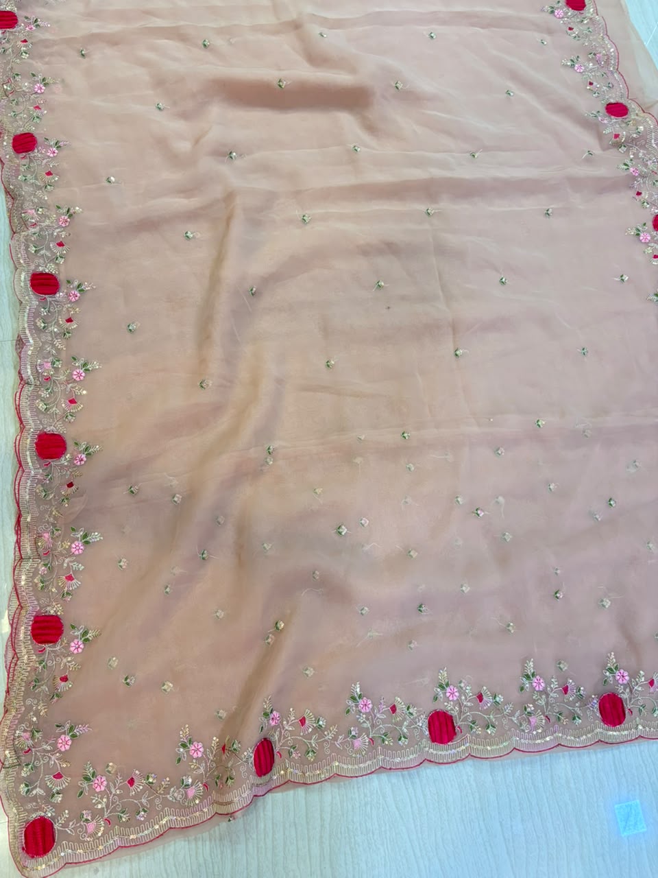 Premium Glass Tissue Saree With Handwork